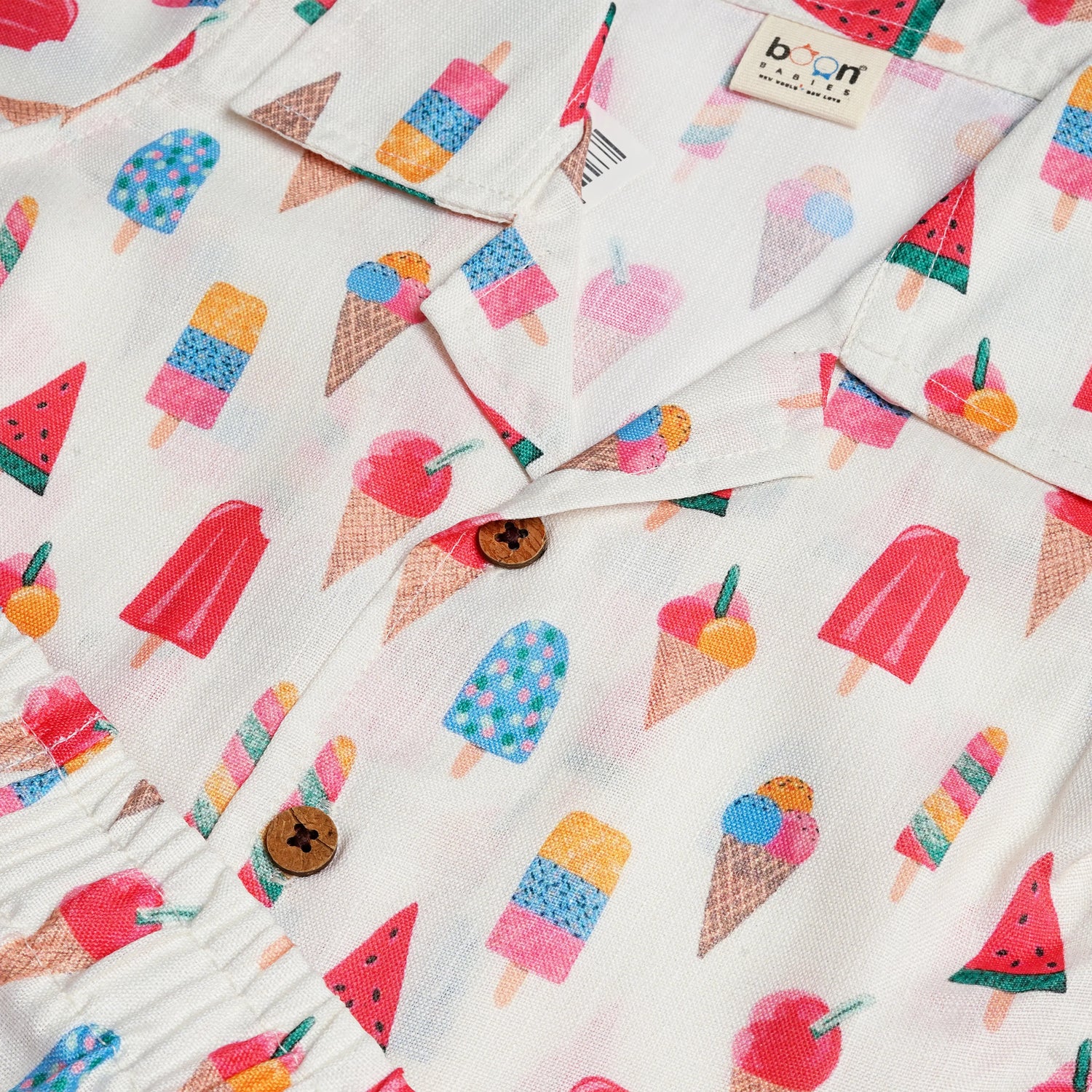 Ice Cream Fun – White Open-Collar Boys Shirt Boon Babies