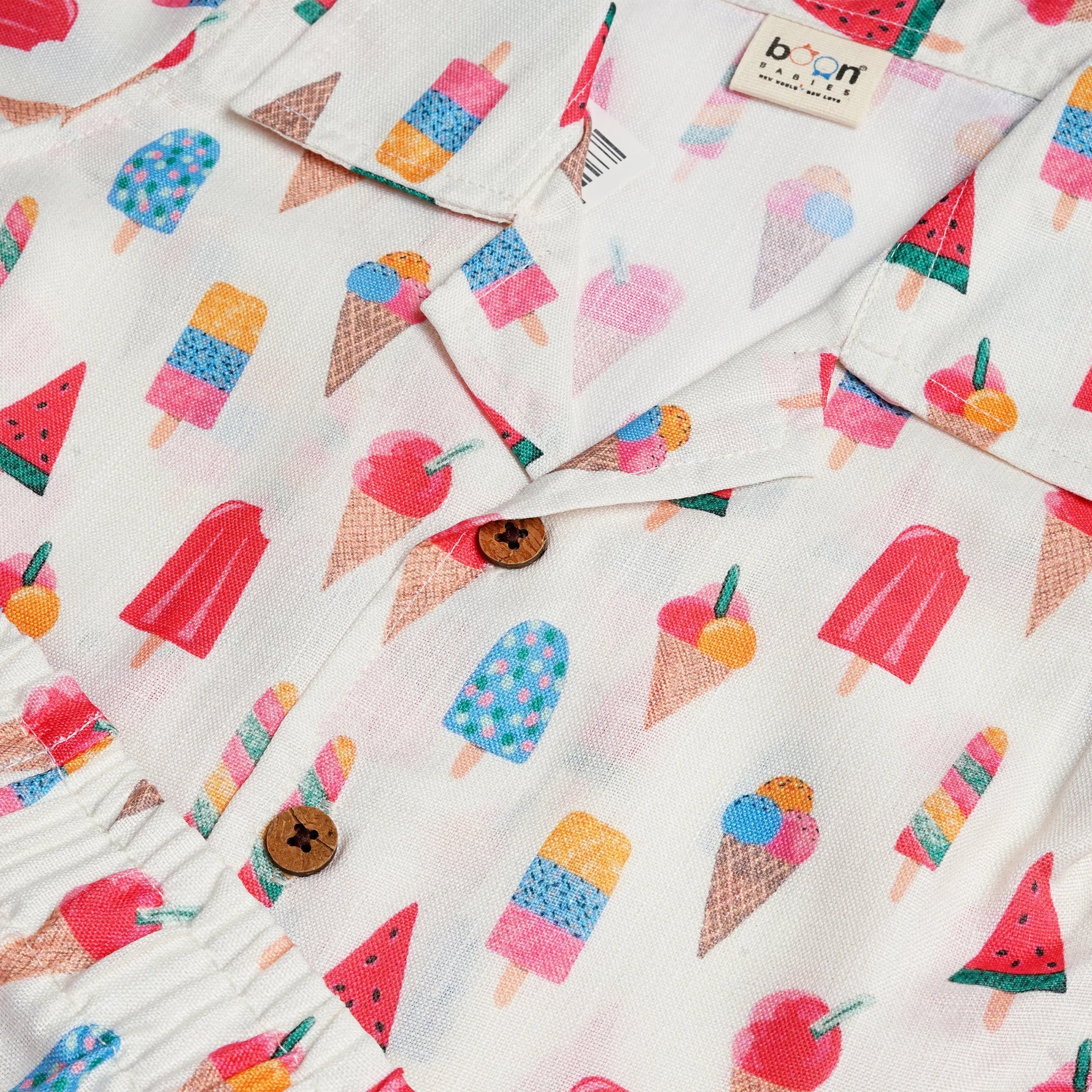 Ice Cream Fun – White Open-Collar Boys Shirt Boon Babies