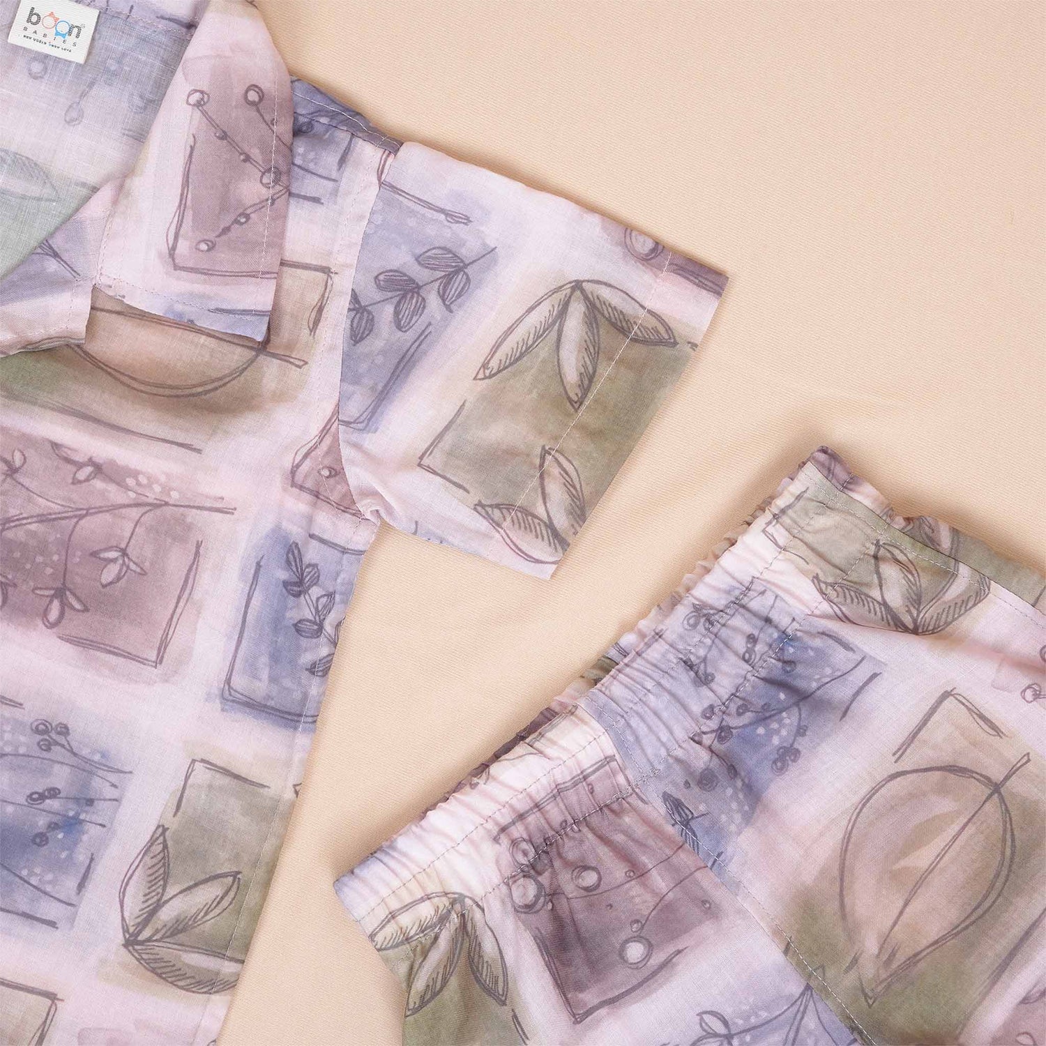 Abstract Leaf Print Boys Cotton Shirt Set – Soft & Breathable