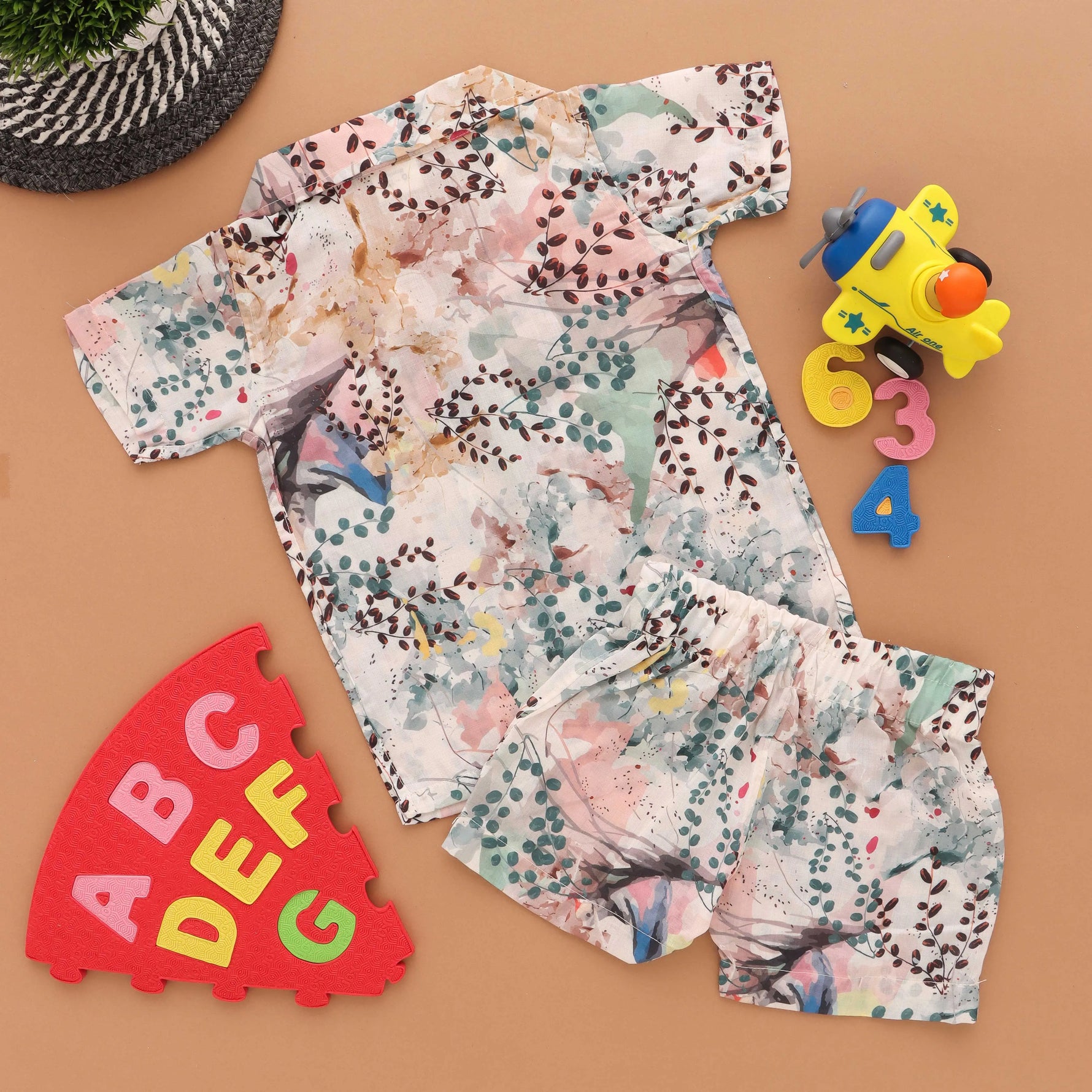 Leafy Days: Fun Boys' Shirt and Shorts Set with Leaf Prints Boon Babies