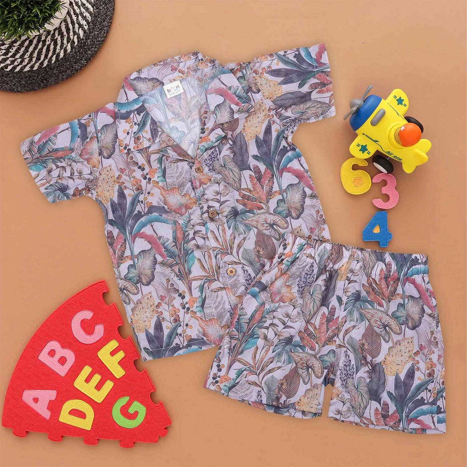 Tropical Print Cotton Boys Shirt Set – Stylish & Breathable
