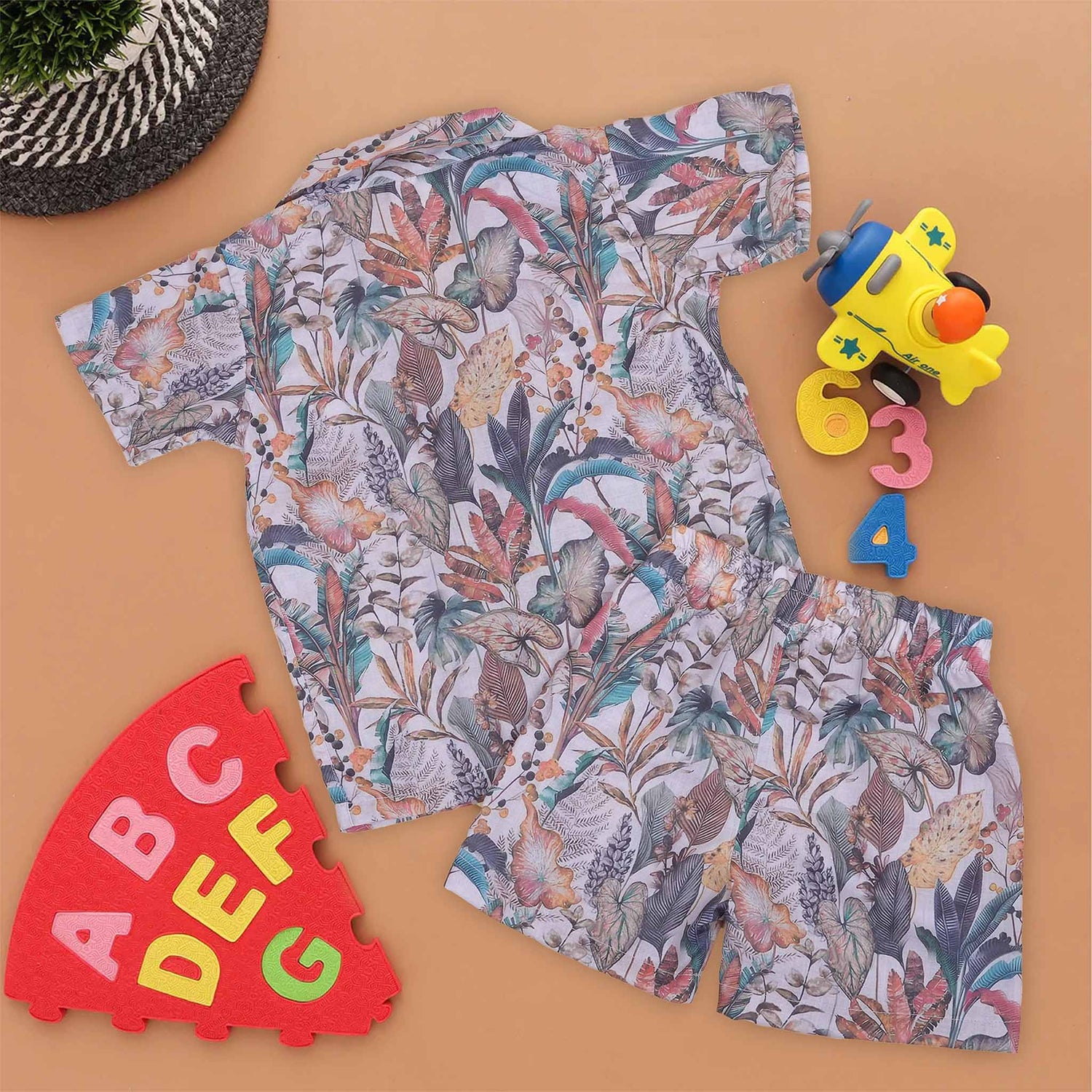 Tropical Print Cotton Boys Shirt Set – Stylish & Breathable