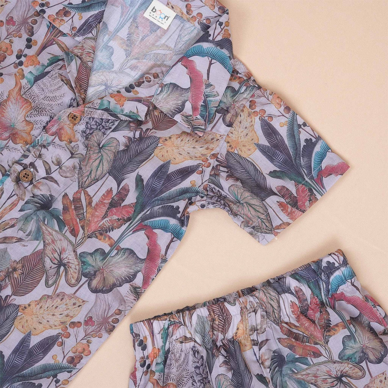 Tropical Print Cotton Boys Shirt Set – Stylish & Breathable