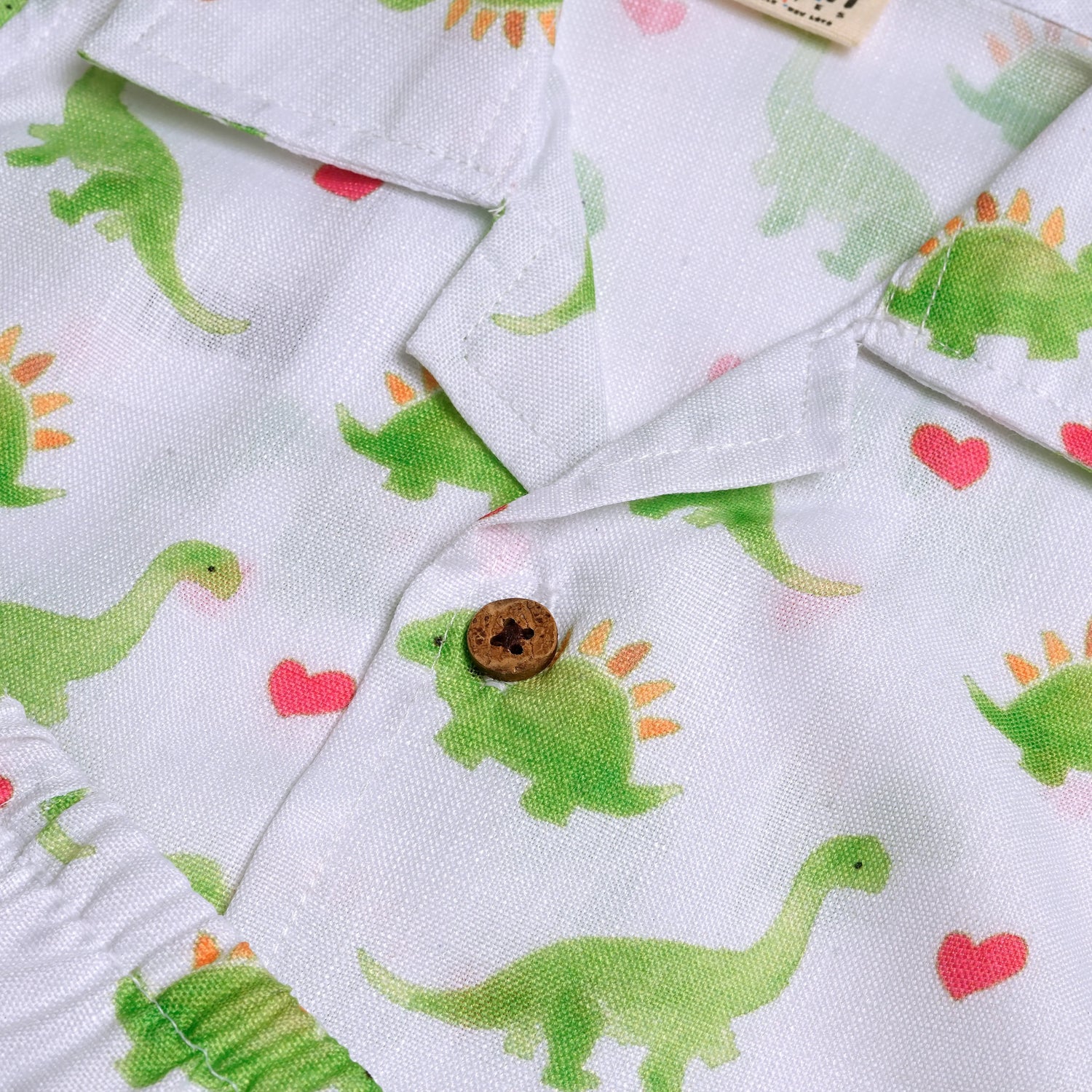Green Dino Love Open-Collar Boys Shirt Boon Babies