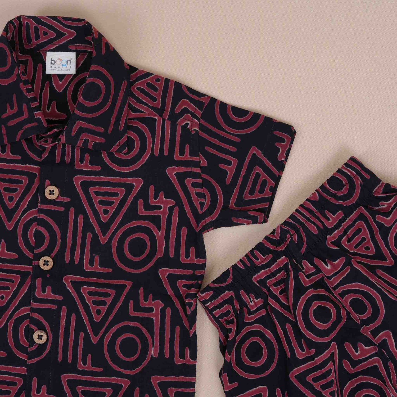 Tribal Print Boys Cotton Shirt and Shorts Set