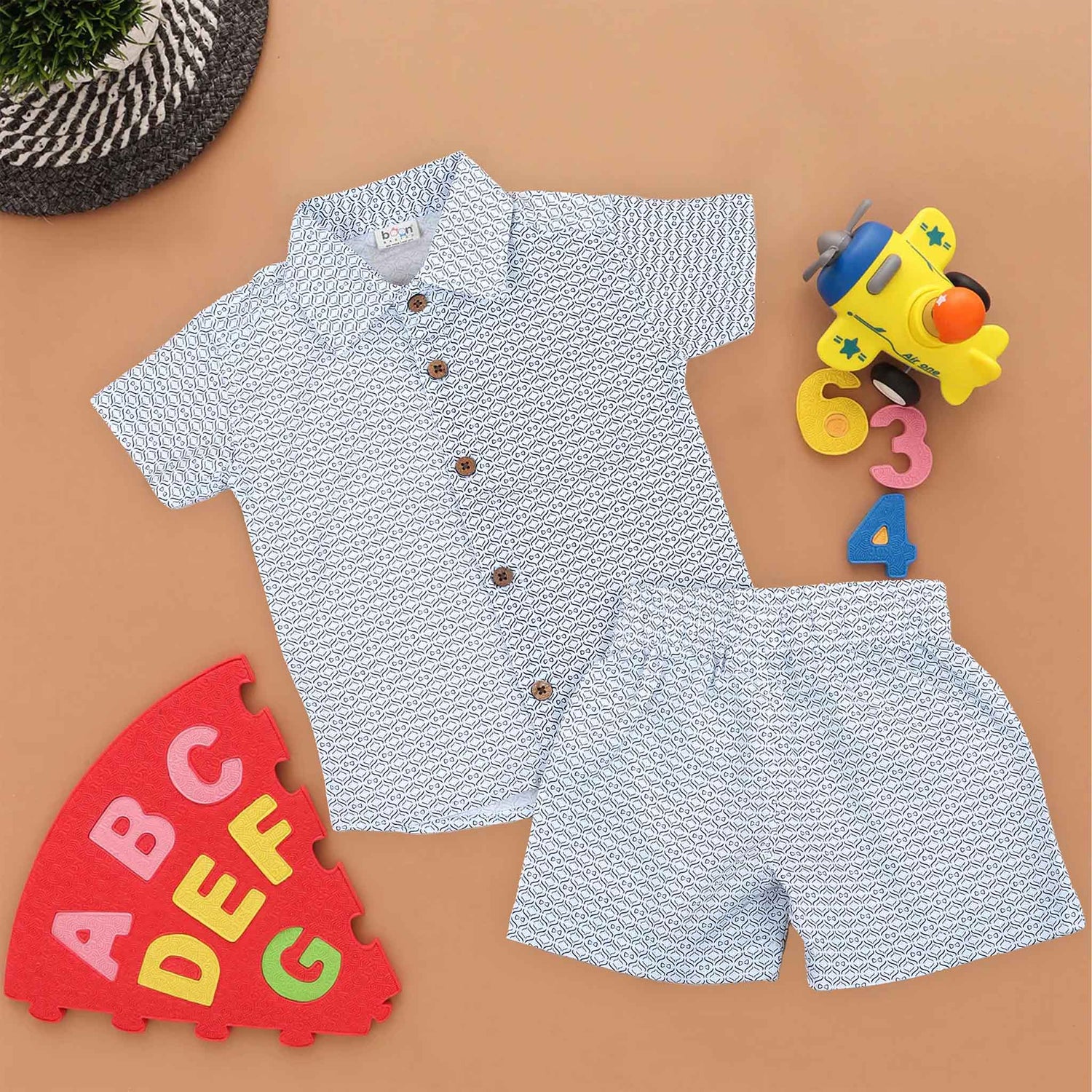 Boys Striped Cotton Shirt & Shorts – Chevron Mix