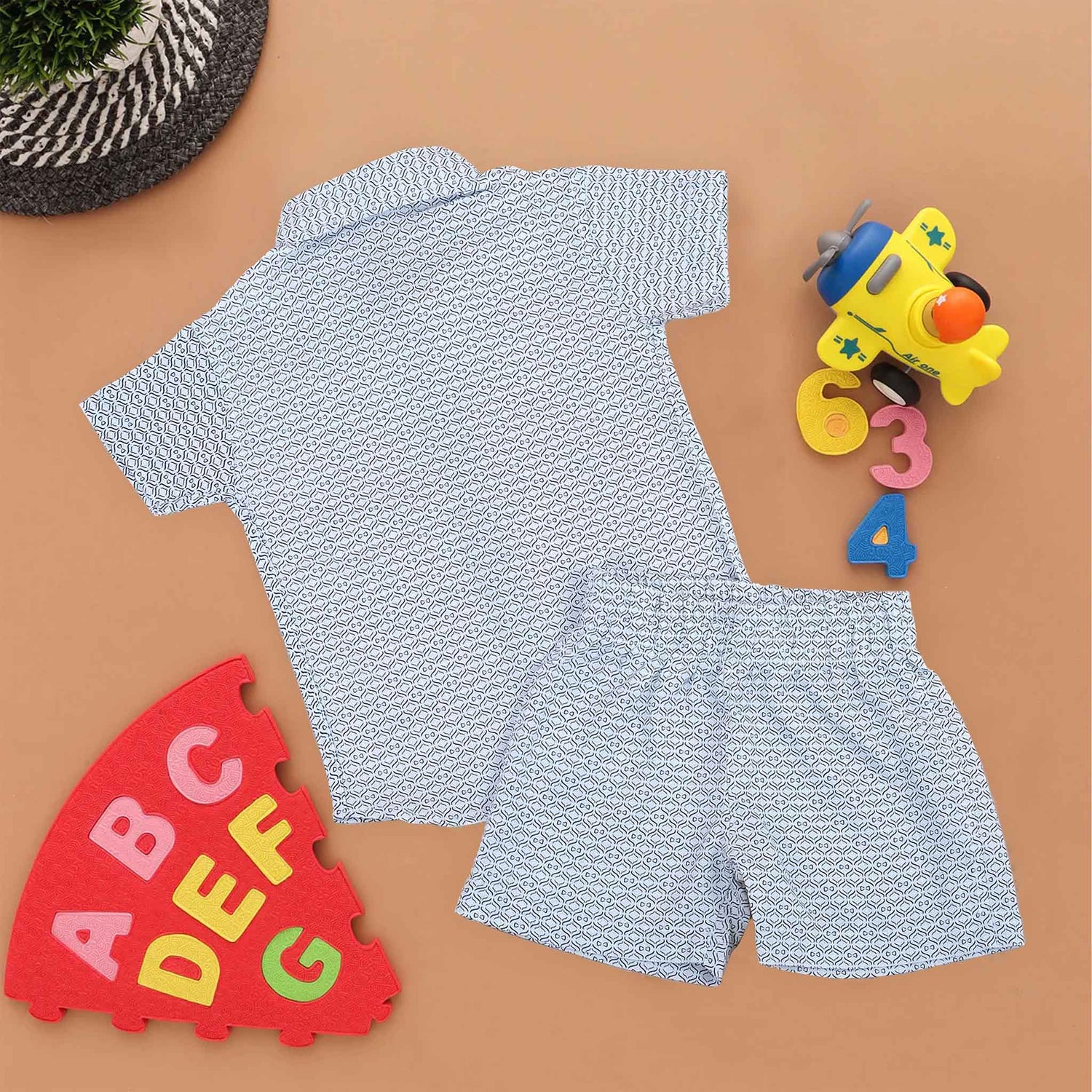 Boys Striped Cotton Shirt & Shorts – Chevron Mix