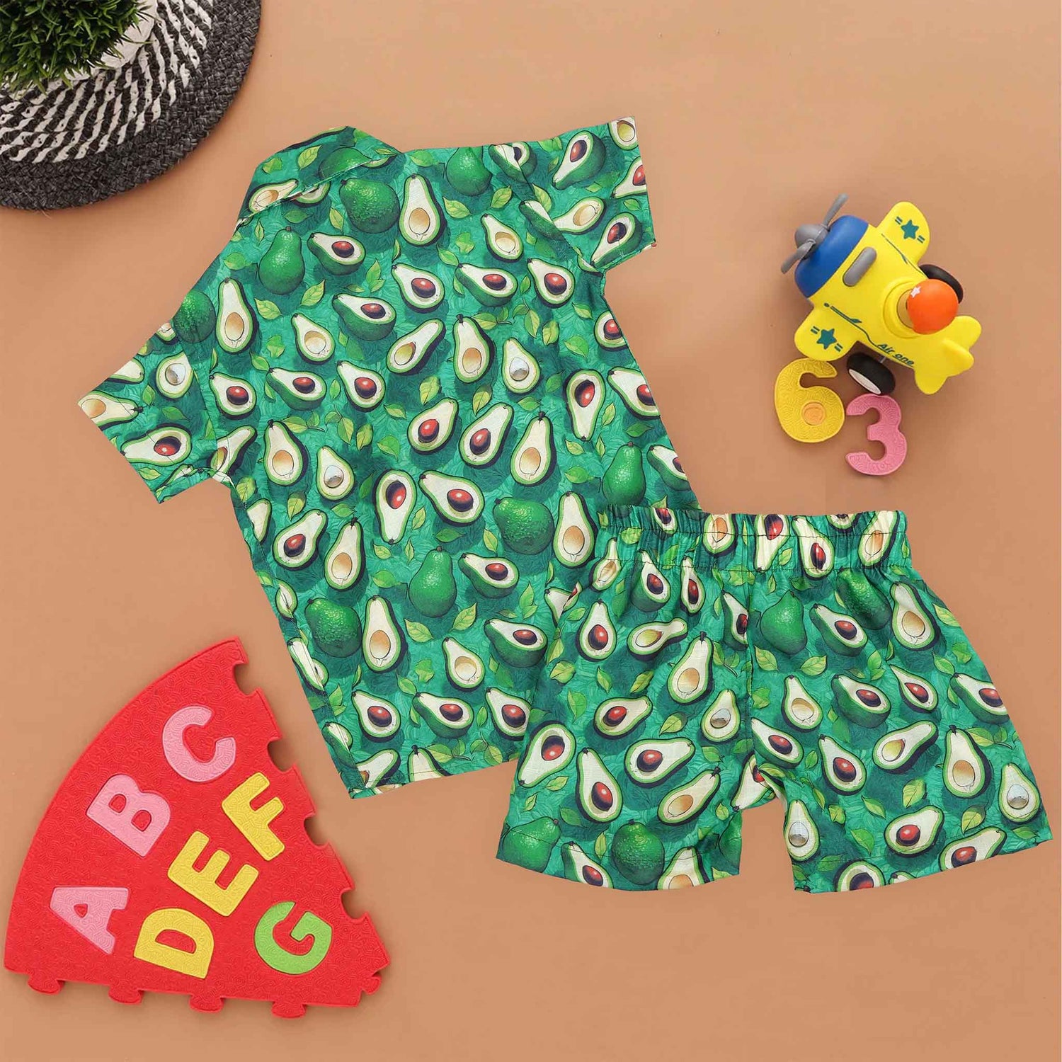 Avocado Printed Boys Cotton Shirt and Shorts Set