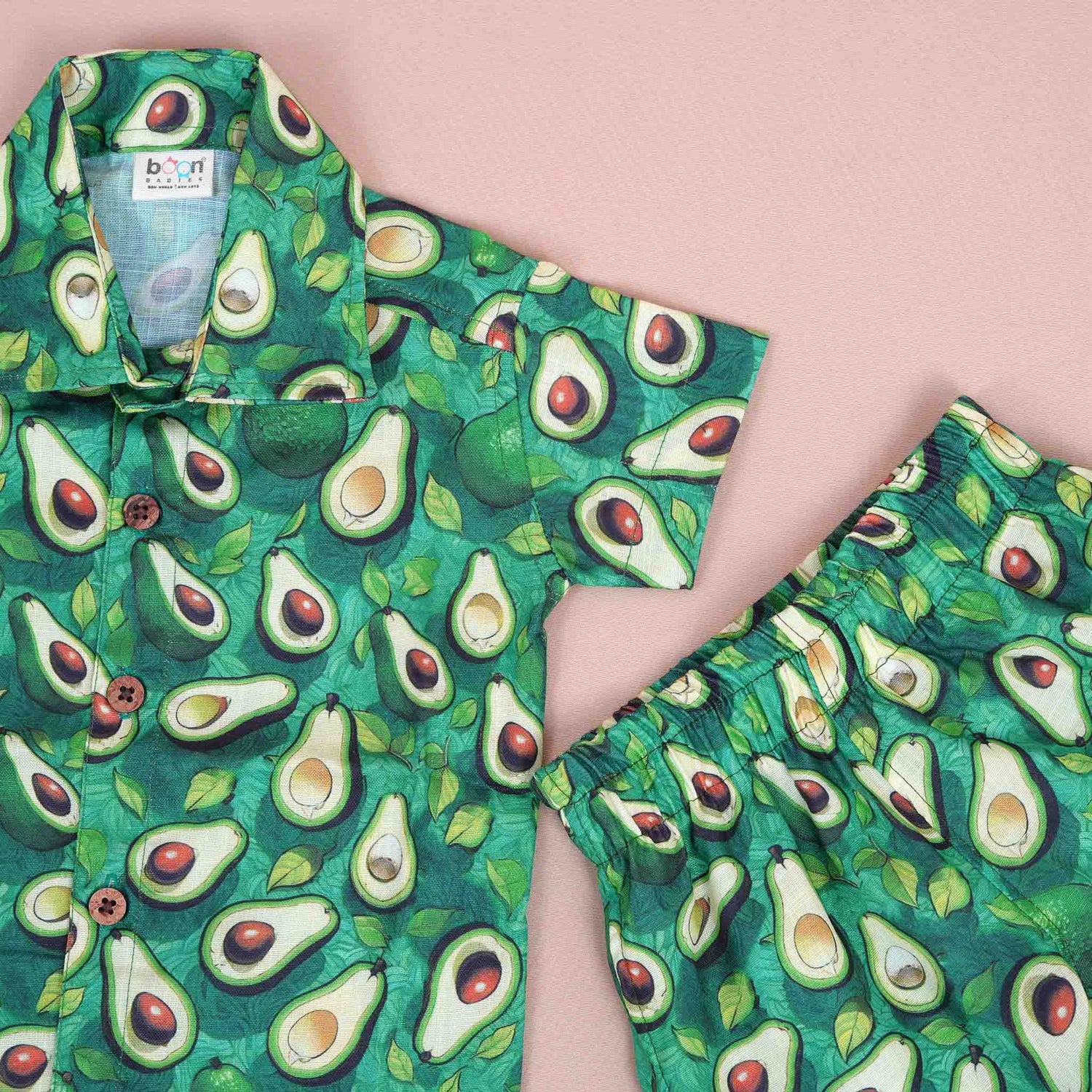 Avocado Printed Boys Cotton Shirt and Shorts Set