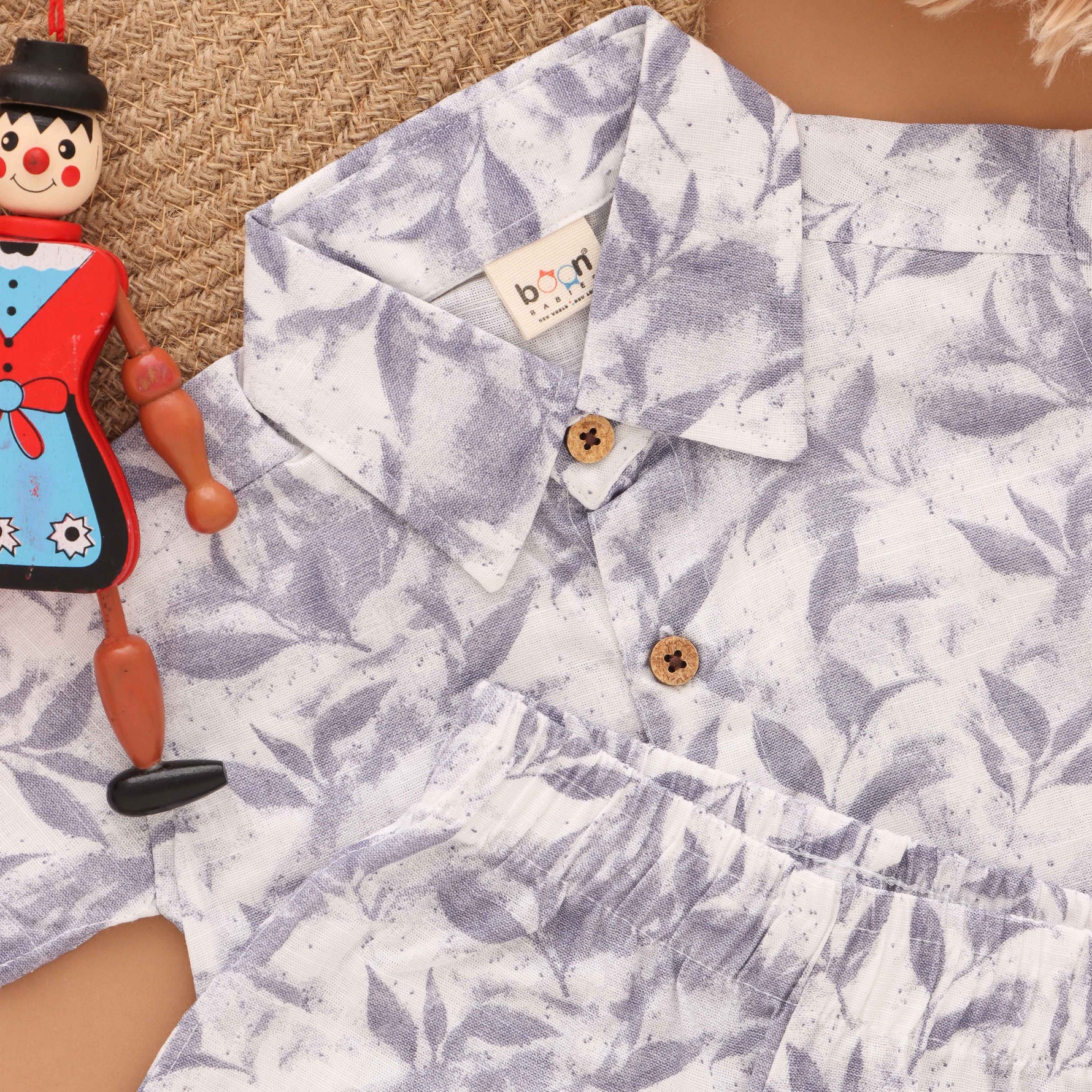 Leafy Whimsy: Cute Leaf Printed Boys' Shirt and Shorts Boon Babies