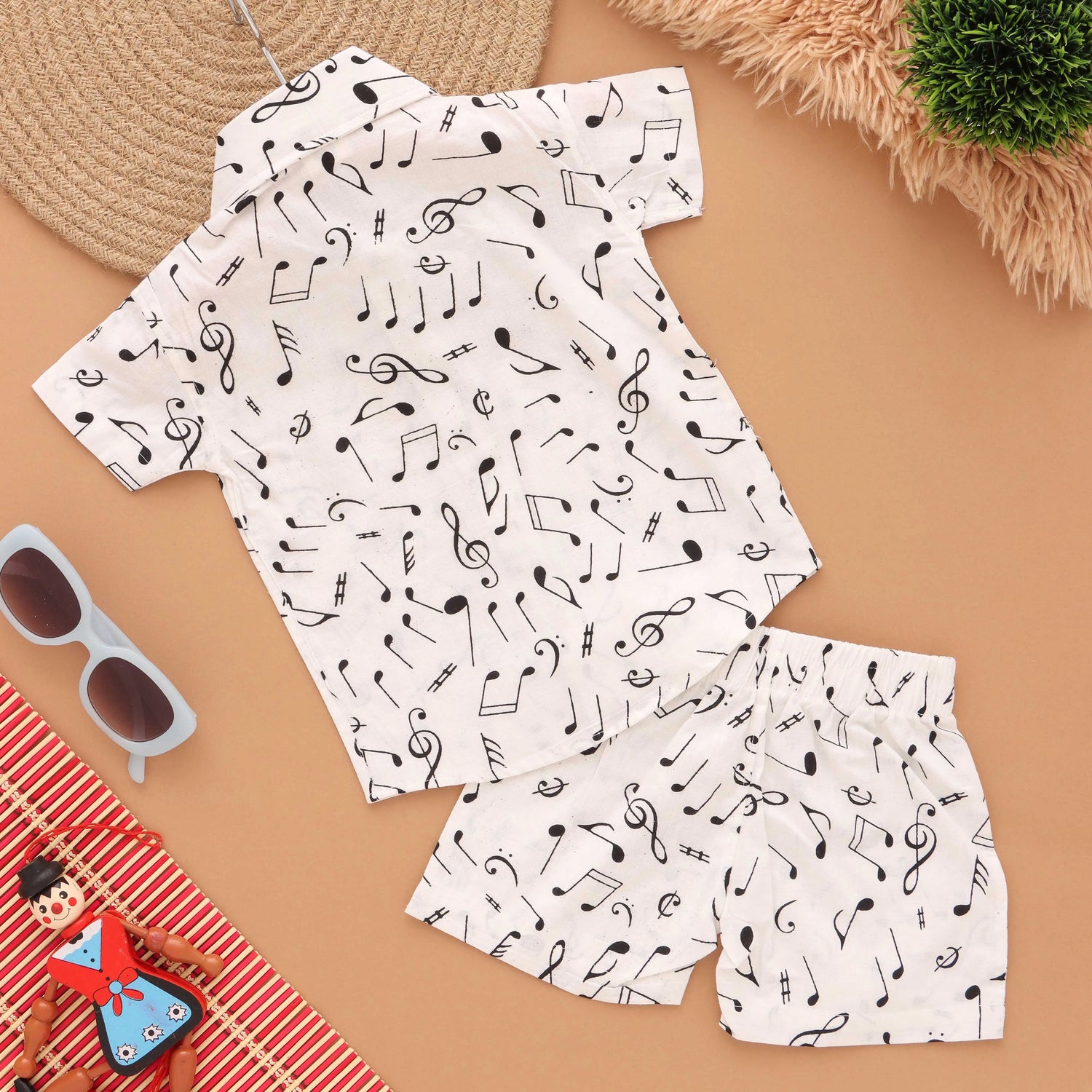 Rhythm and Style: Adorable Music Print Boys' Shirt with Matching Shorts Boon Babies