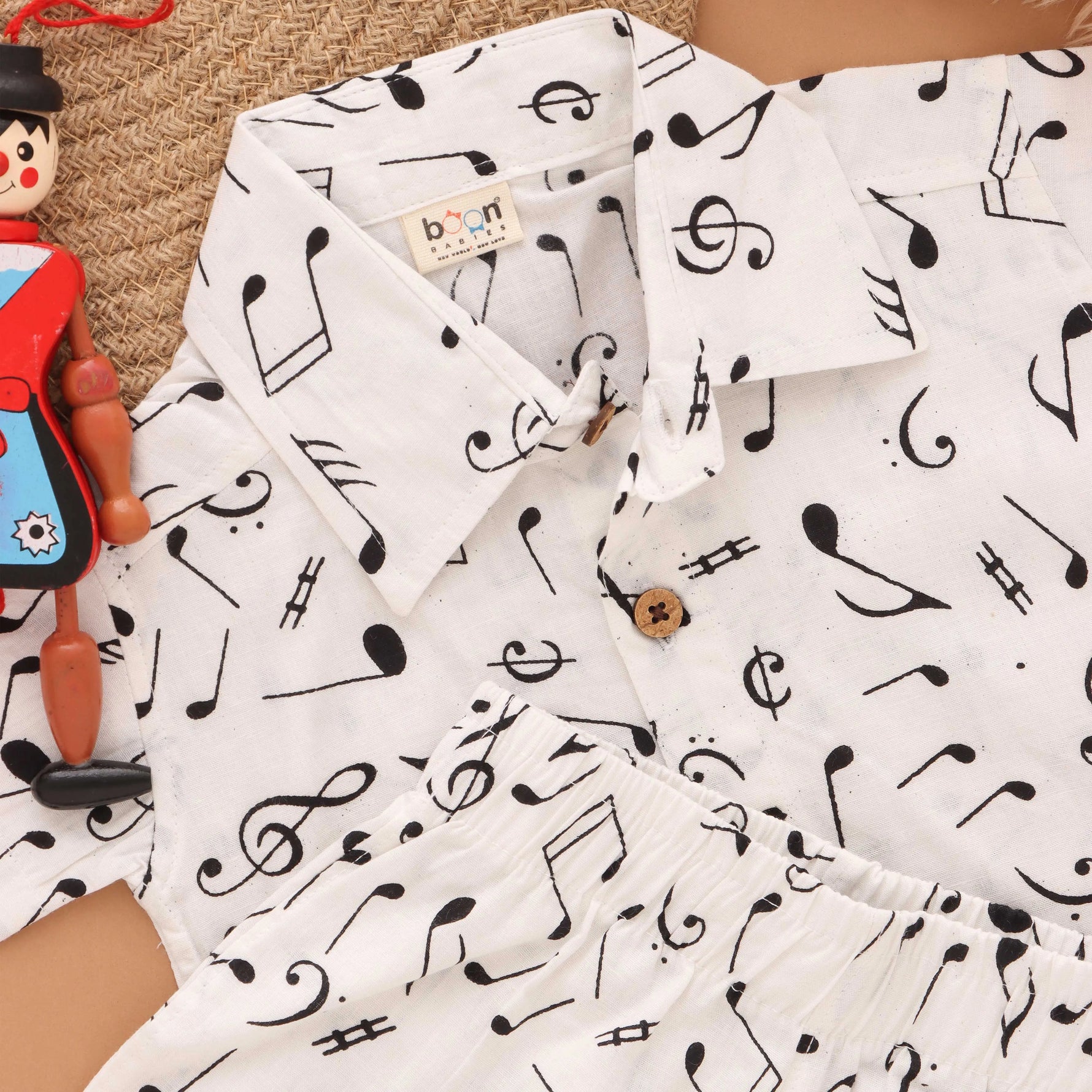 Rhythm and Style: Adorable Music Print Boys' Shirt with Matching Shorts Boon Babies