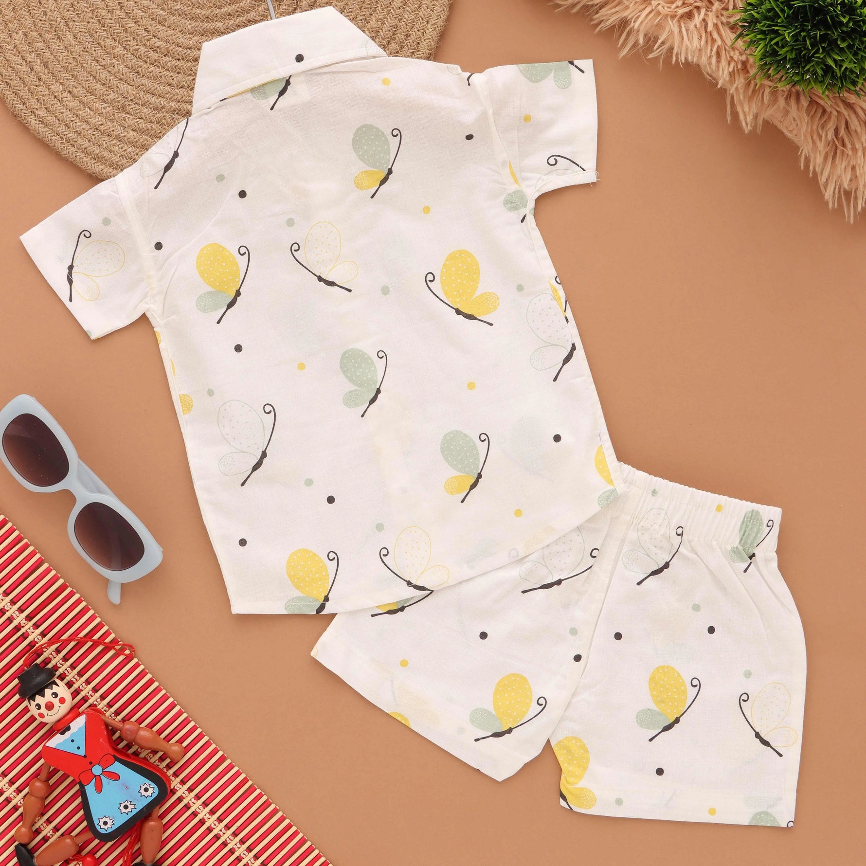 Winged Wonders: Charming Boys' Butterfly Print Shirt and Shorts Boon Babies