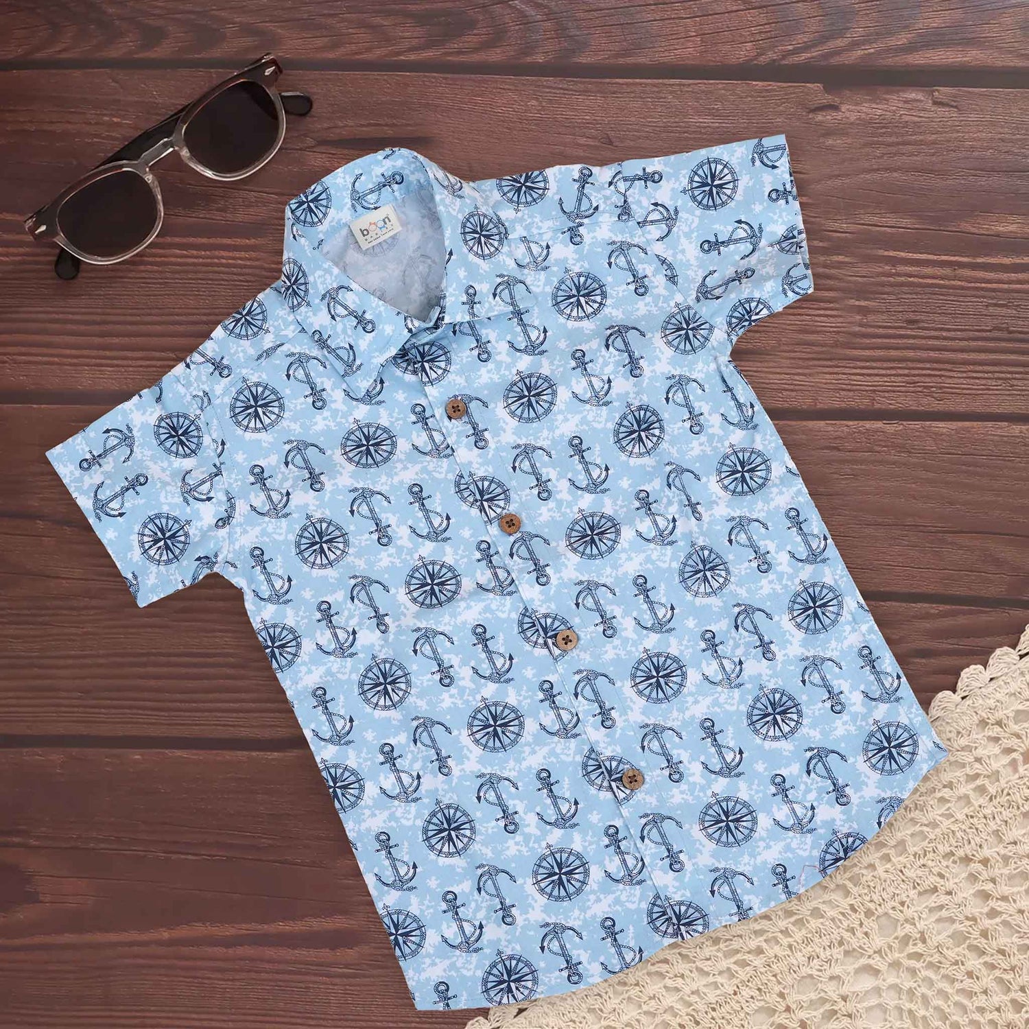 Boys Cotton Anchor & Compass Shirt – Nautical Explorer Style