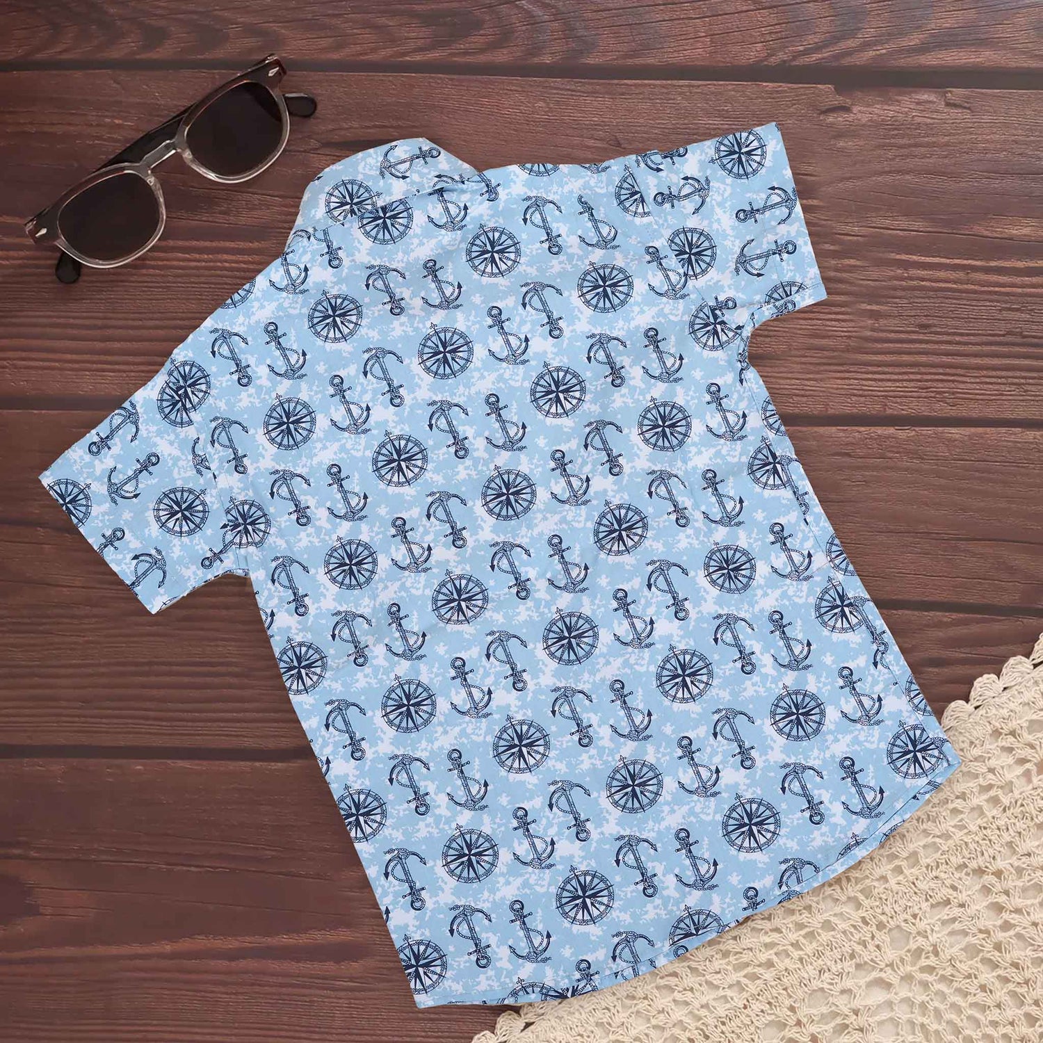 Boys Cotton Anchor & Compass Shirt – Nautical Explorer Style