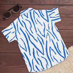 Boys cotton printed shirt by Boon Babies with blue and white wavy stripe pattern, straight collar, suitable for 6-12 months.
