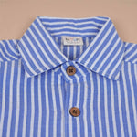 Boys cotton shirt by Boon Babies with blue brushstroke pattern, straight collar, made from soft cotton for ages 6 to 12 months.