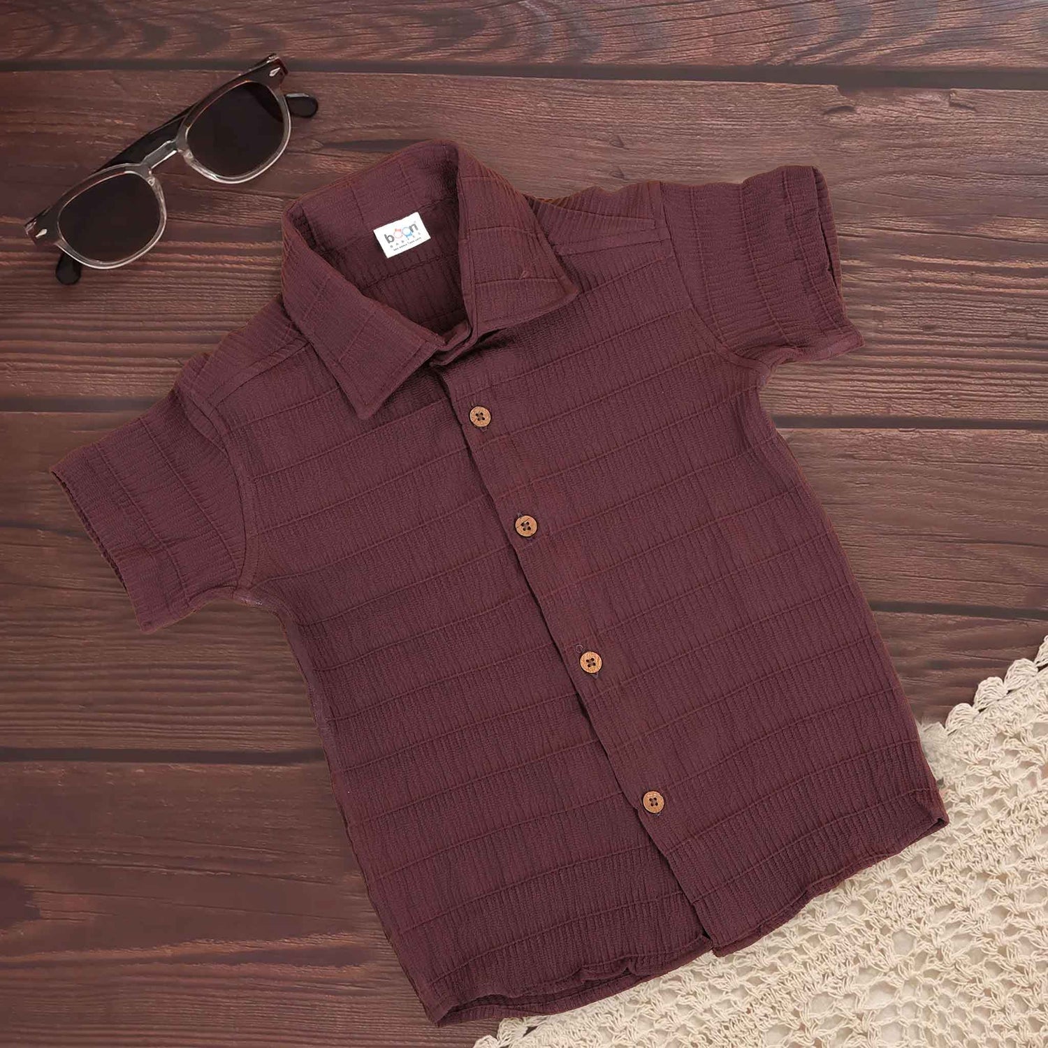 Boys Cotton Shirt – Brown Floral Jaal Print