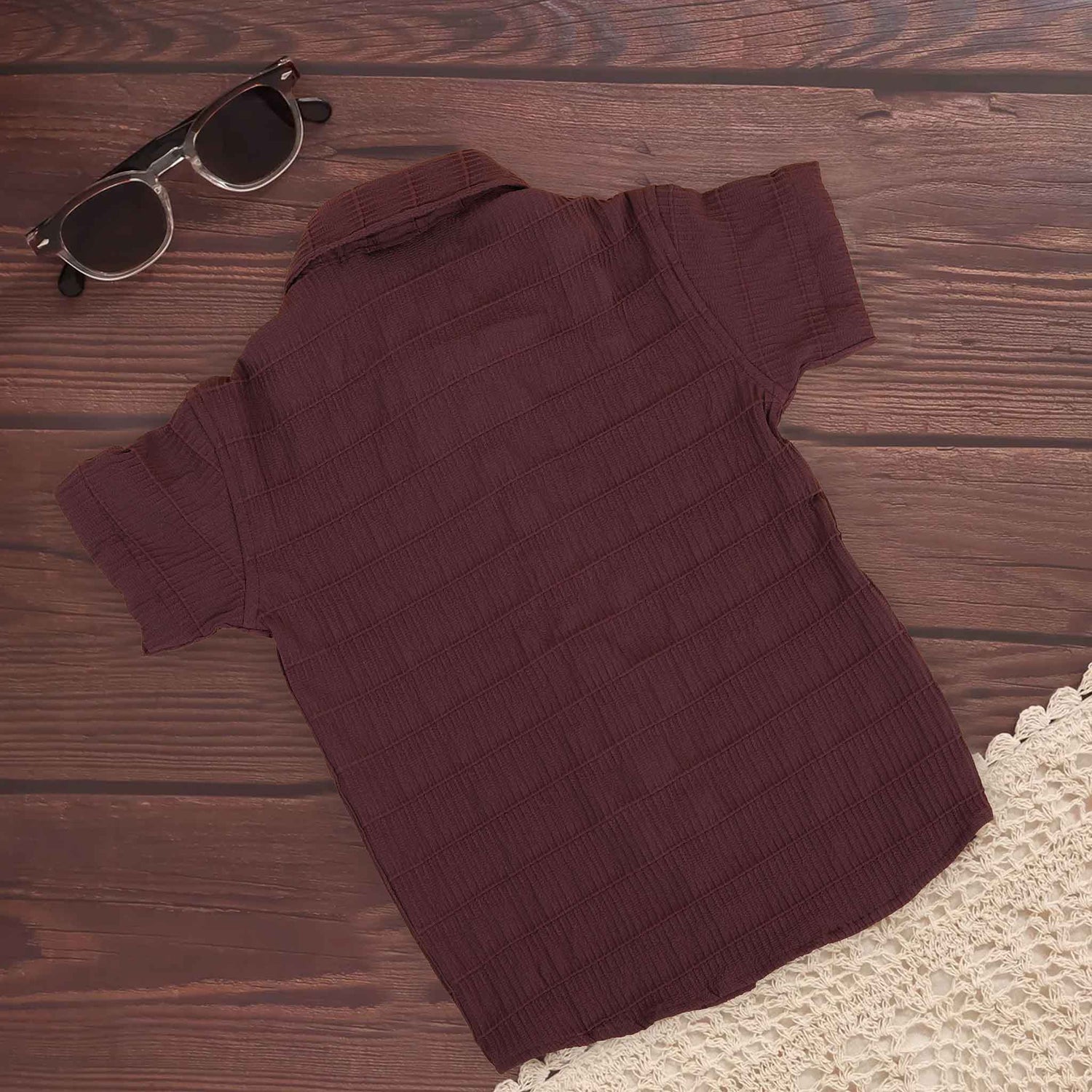 Boys Cotton Shirt – Brown Floral Jaal Print