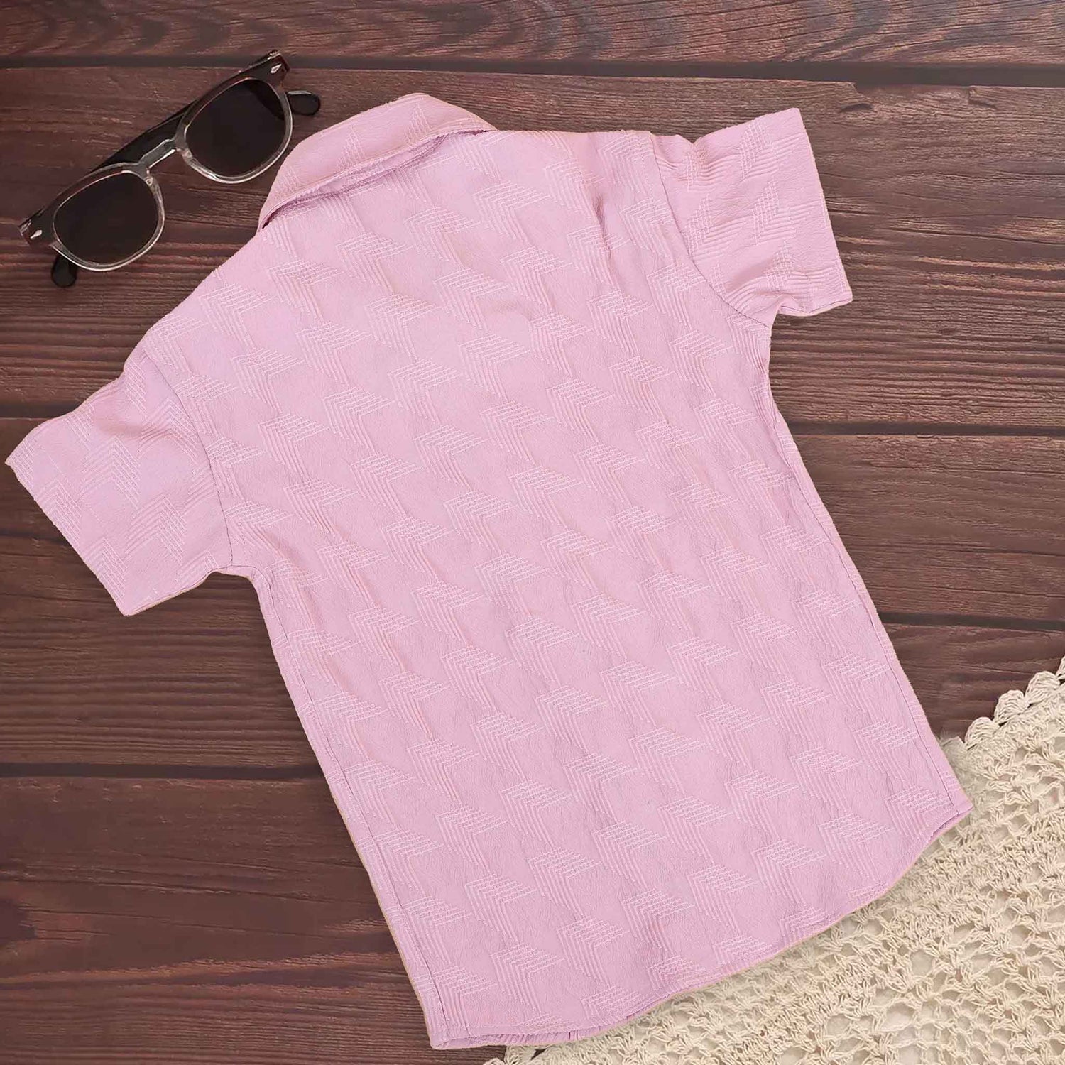 Mauve Textured Boys Printed Shirt with Zig-Zag Chevron Weave