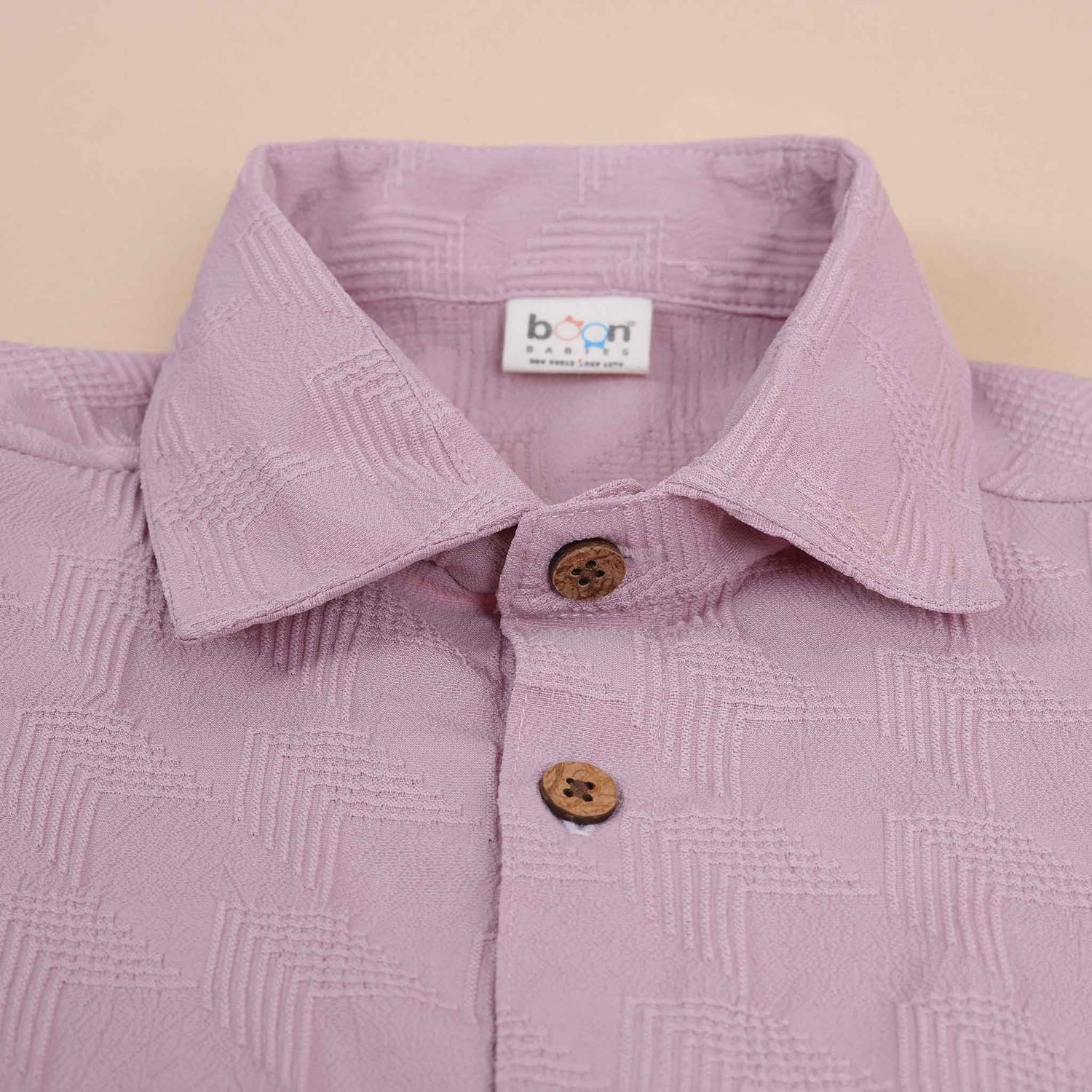 Mauve Textured Boys Printed Shirt with Zig-Zag Chevron Weave