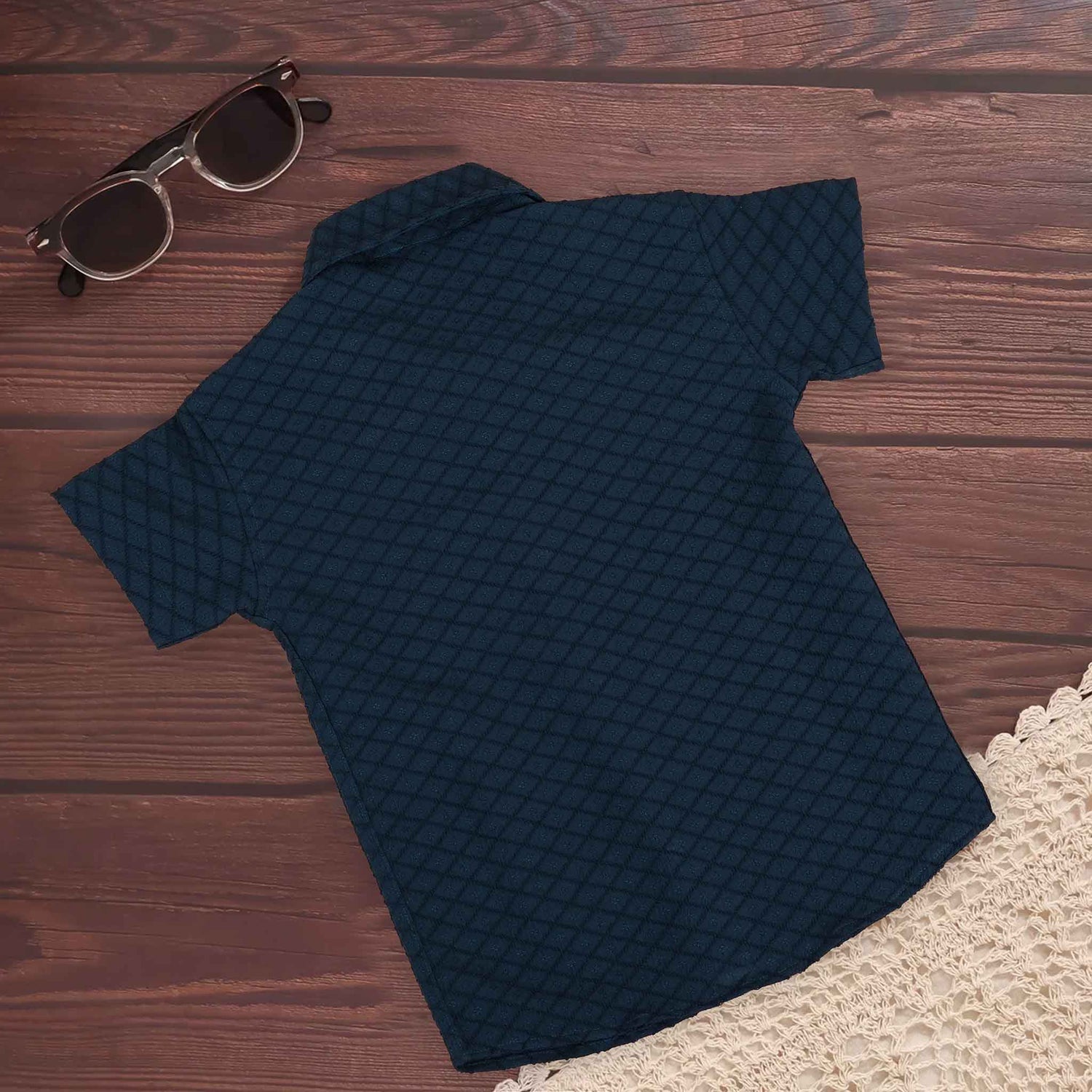 Boys Cotton Shirt – Dark Navy Blue Floral Jaal Design