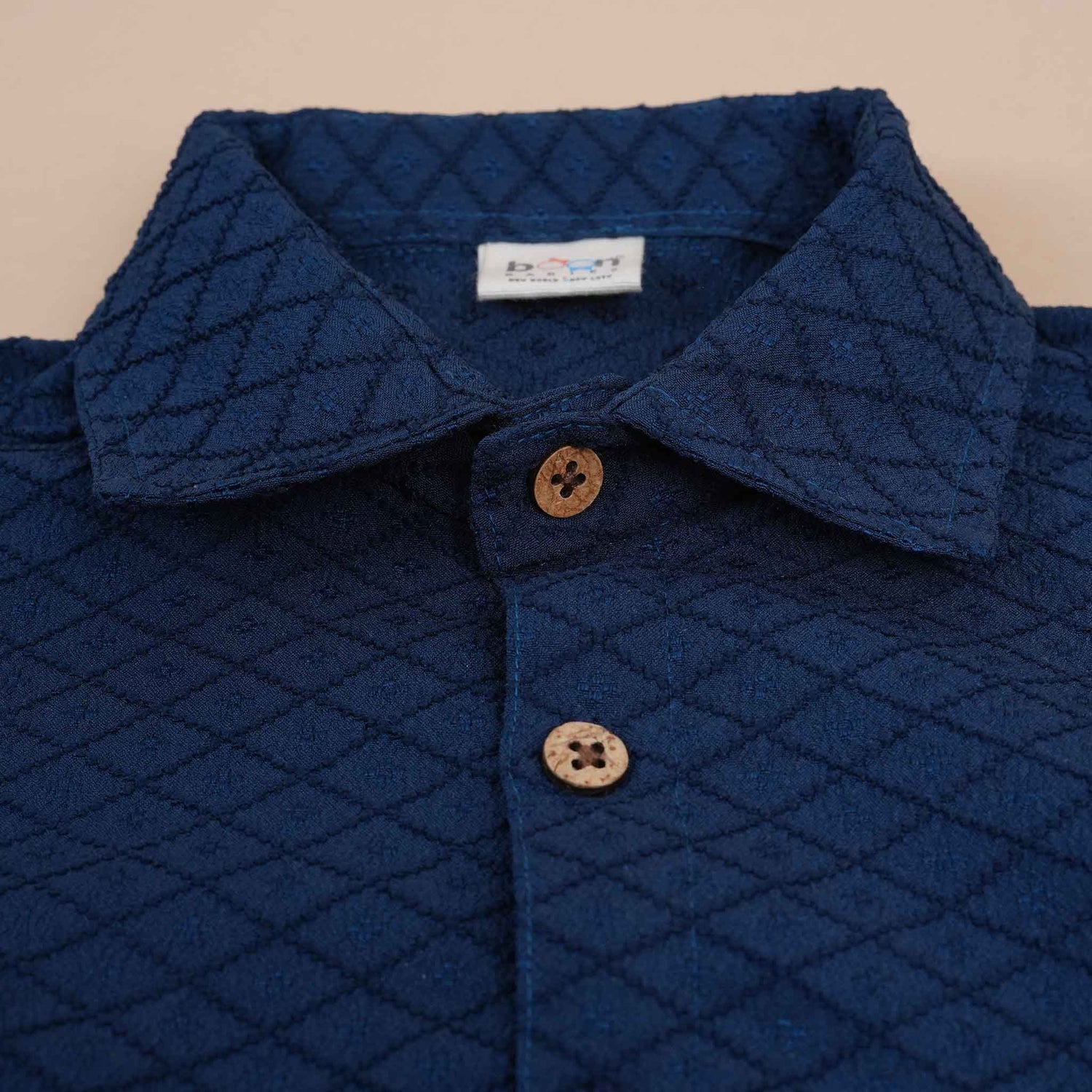 Boys Cotton Shirt – Dark Navy Blue Floral Jaal Design