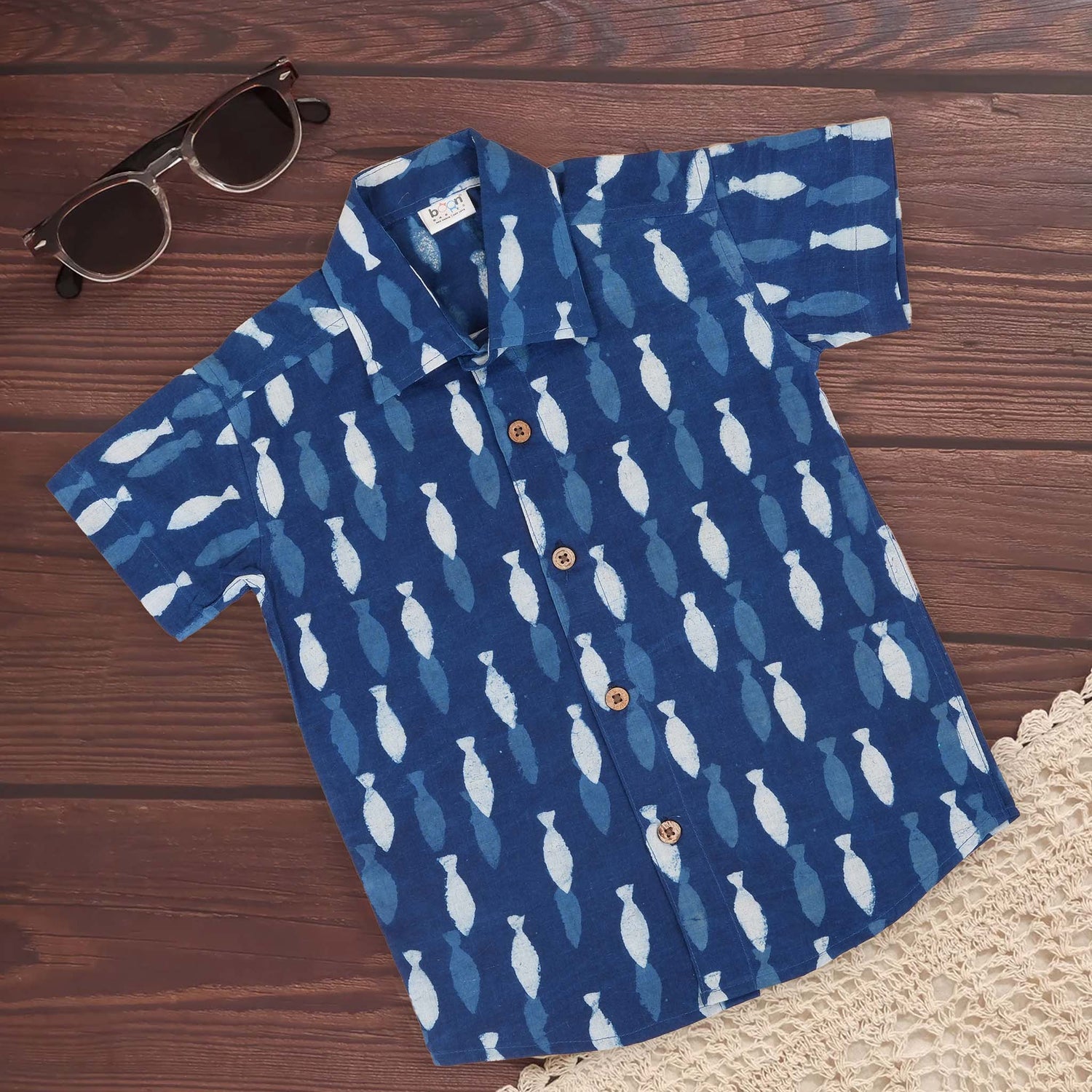 Boys Cotton Fish Block Print Shirt – Nautical Vibes