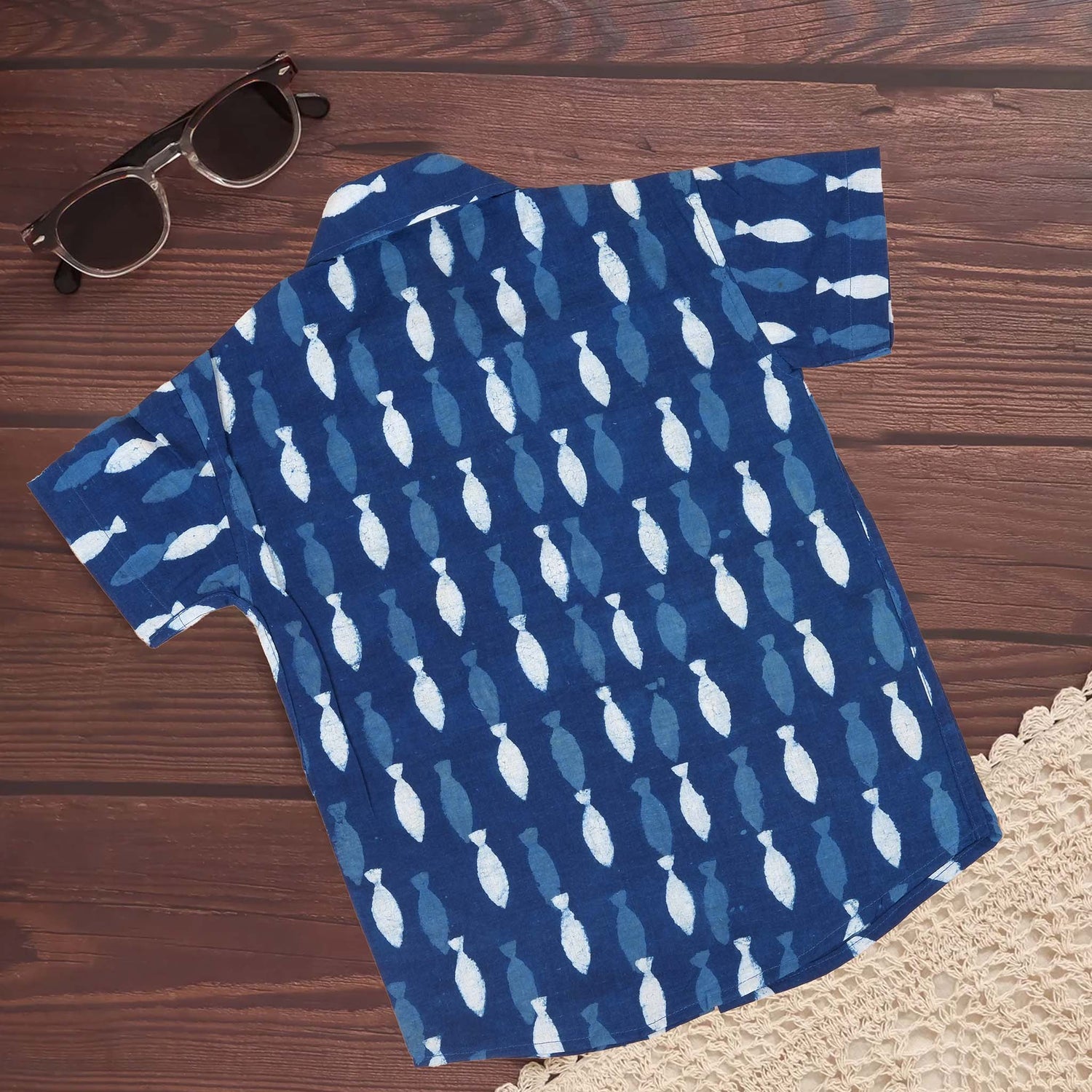 Boys Cotton Fish Block Print Shirt – Nautical Vibes