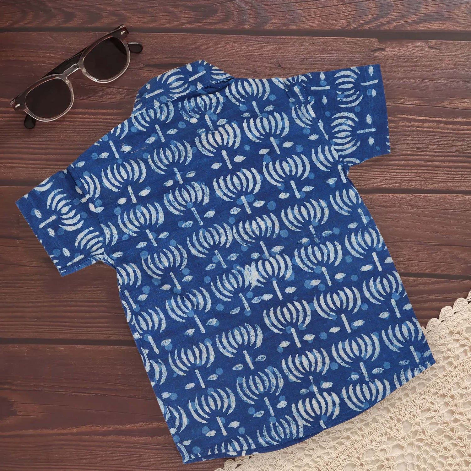 Boys Cotton Printed Shirt – Indigo Blue Abstract Motif