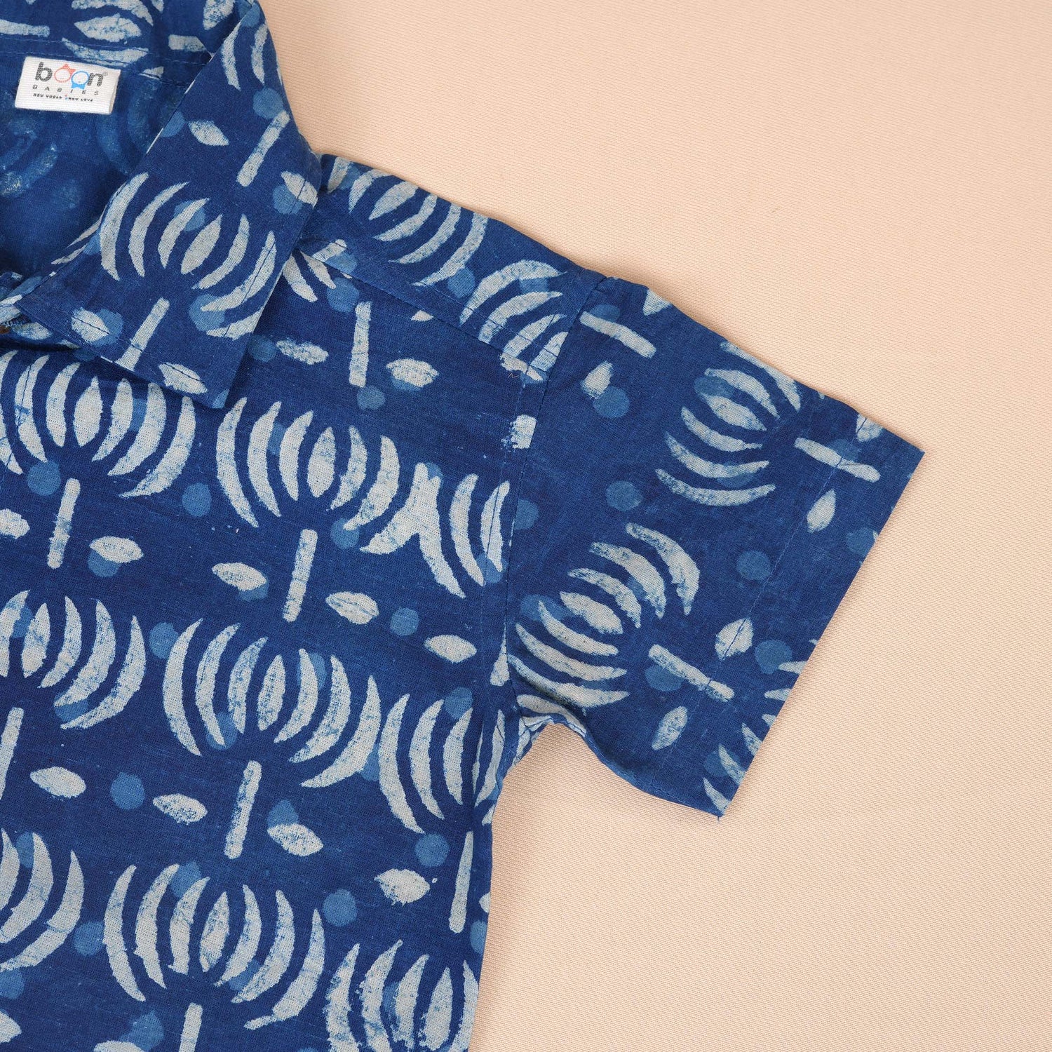 Boys Cotton Printed Shirt – Indigo Blue Abstract Motif
