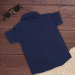 Navy diamond check printed boys' shirt with straight collar by Boon Babies, made of cotton poplin, suitable for 6-12 months.