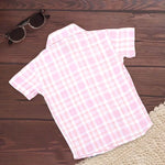 Pink plaid cotton shirt for babies by Boon Babies with a straight collar, featuring a printed design for 6-12 months.
