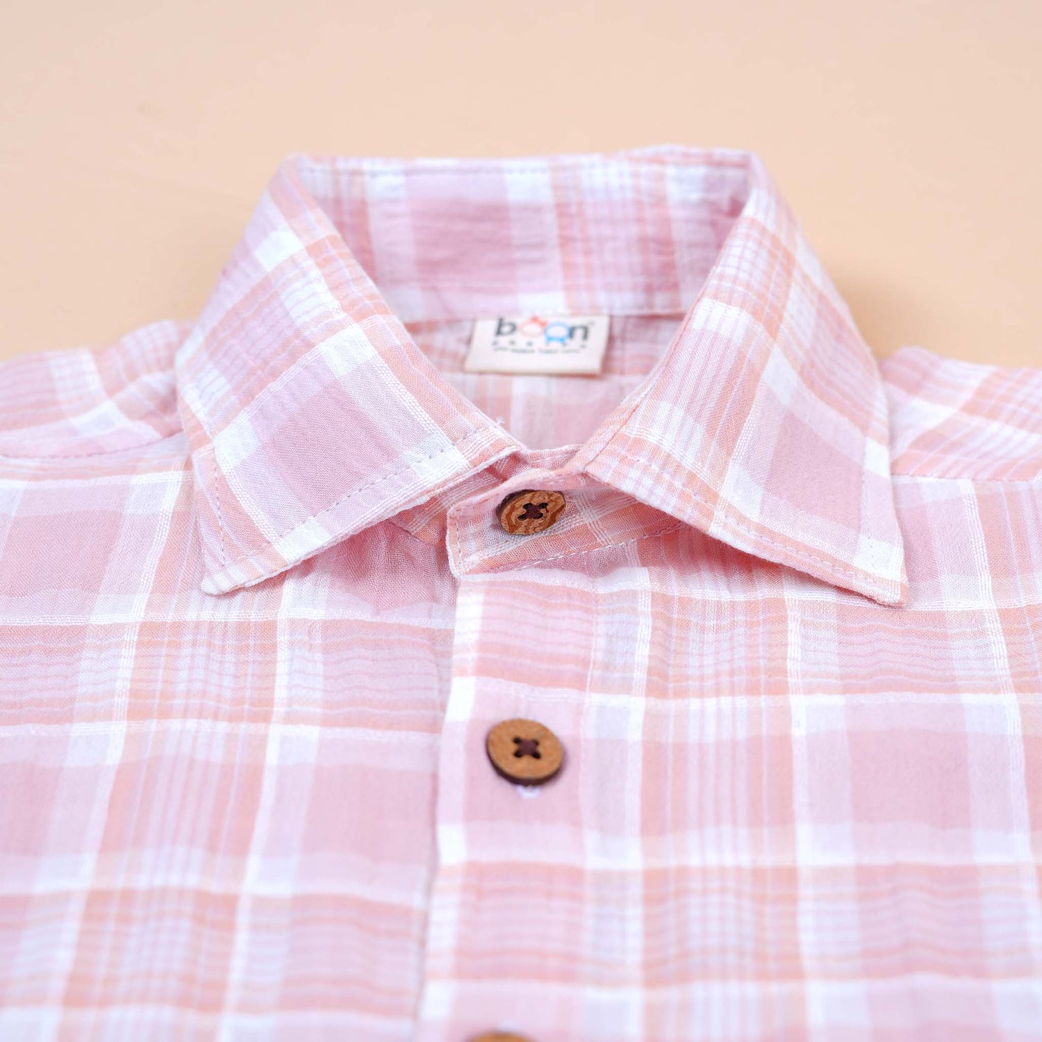 Pink Plaid Cotton Shirt – Straight Collar