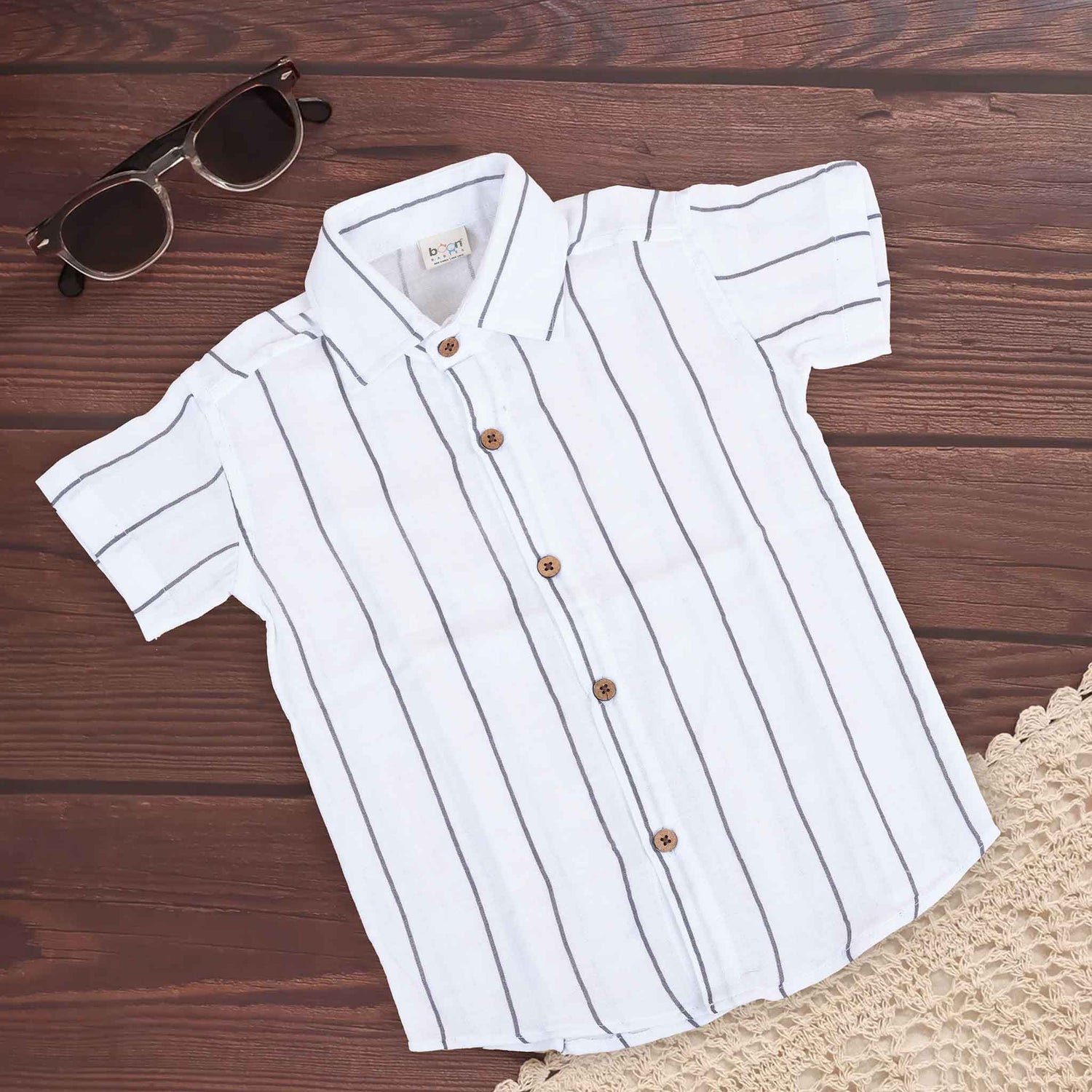 Boys Cotton Shirt – Cream Floral Block Print