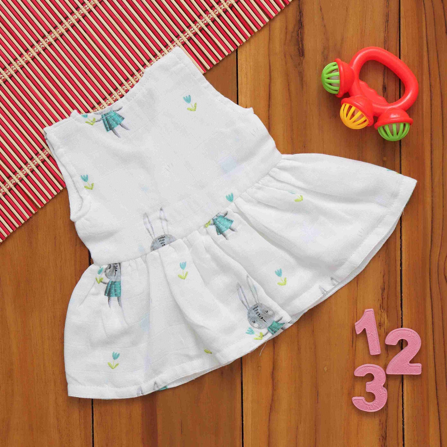 Adorable Bunny Printed White Frock for Babies - Whimsical Charm Boon Babies
