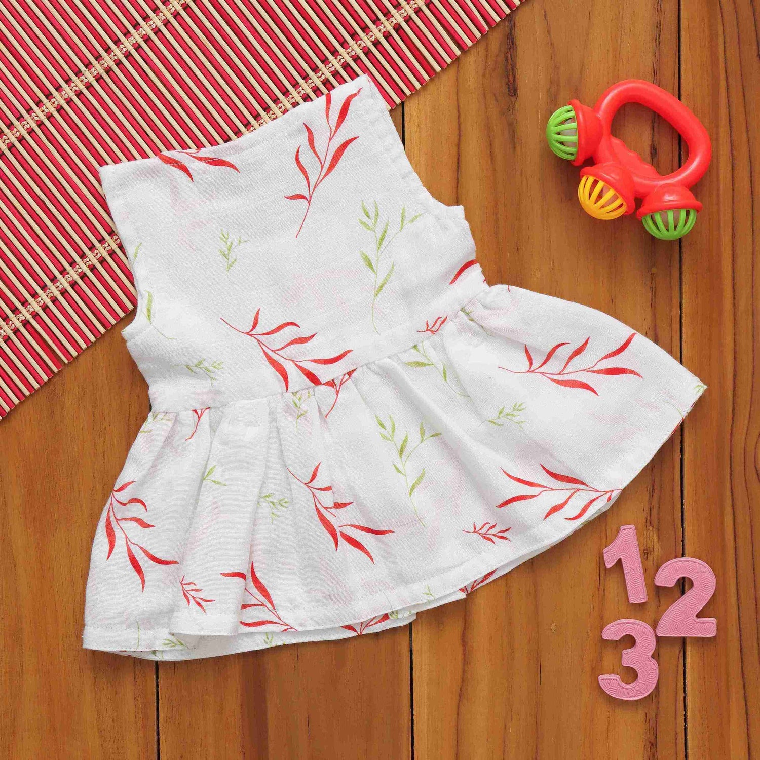 Enchanting Leaf Printed Frilled Frock for Babies - Nature's Delight Boon Babies