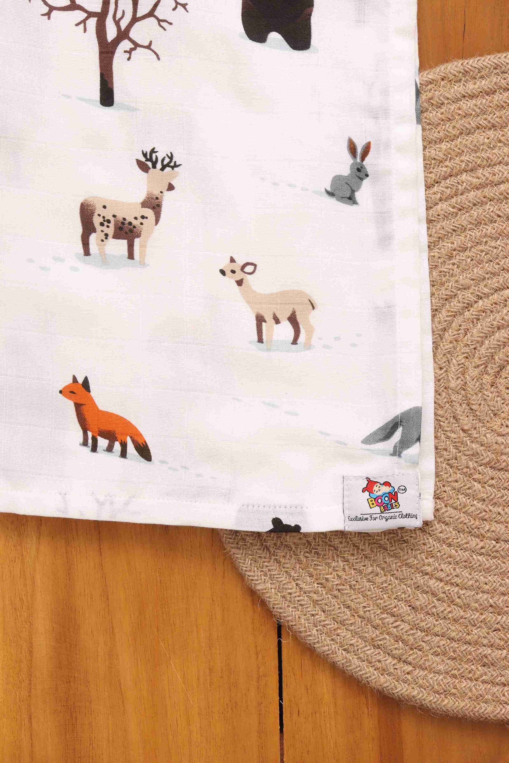Forest Animals Print Baby Swaddle - Enchanted Comfort Boon Babies