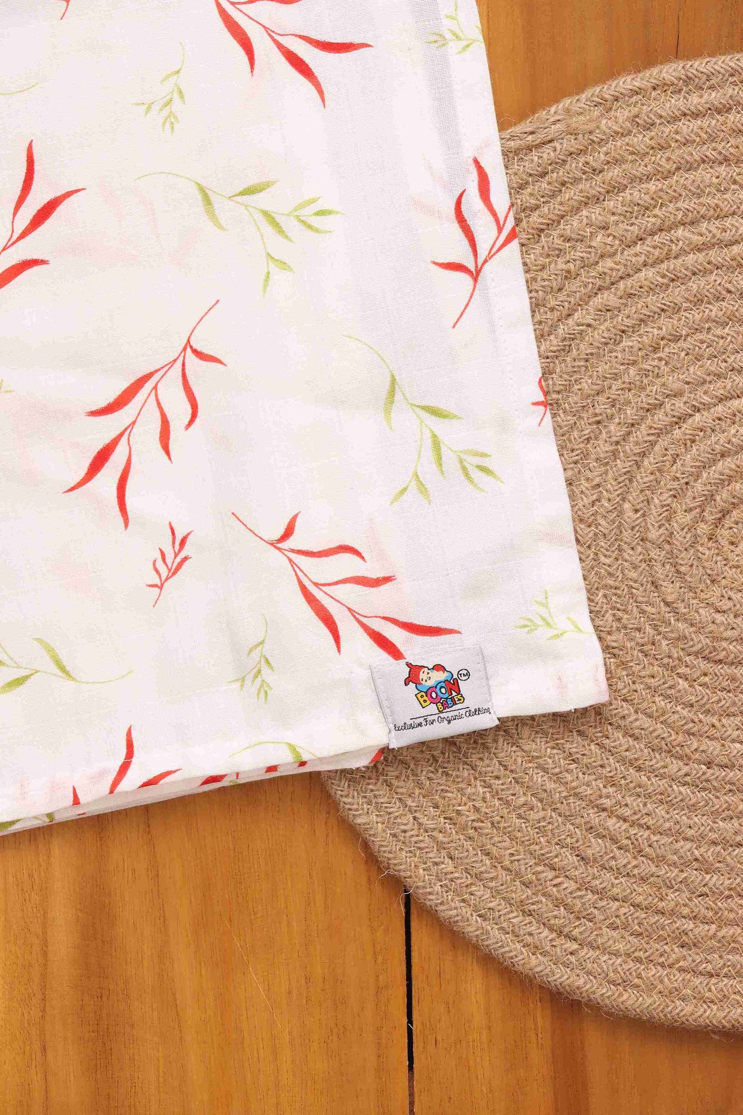 Leaf Print Baby Swaddle - Gentle Embrace in Soft White Muslin Boon Babies