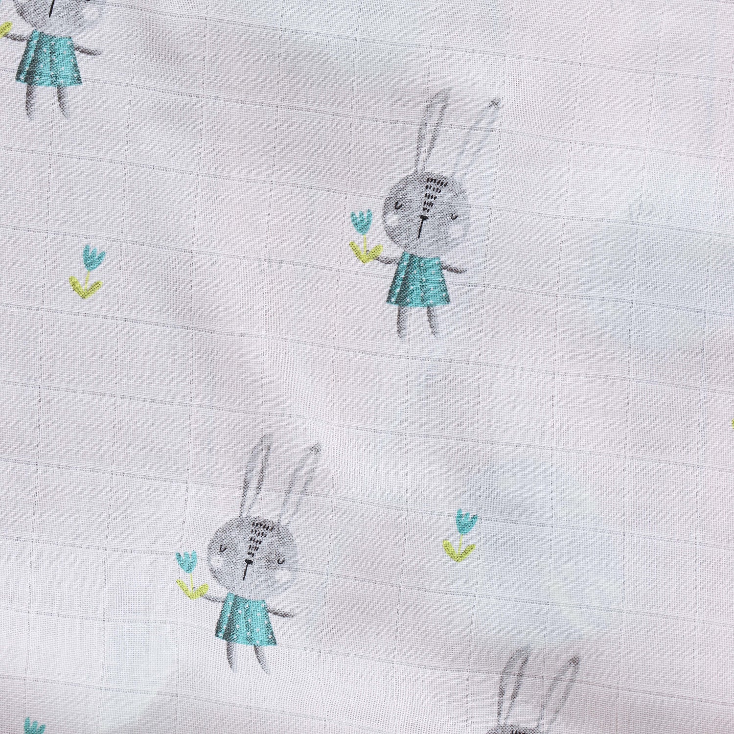 Muslin baby towel in cute bunny print. Lightweight, absorbent & ideal for daily baby care.