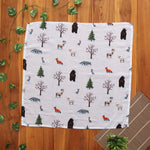Nature-themed baby towel in soft muslin. Lightweight and gentle for newborn care.
