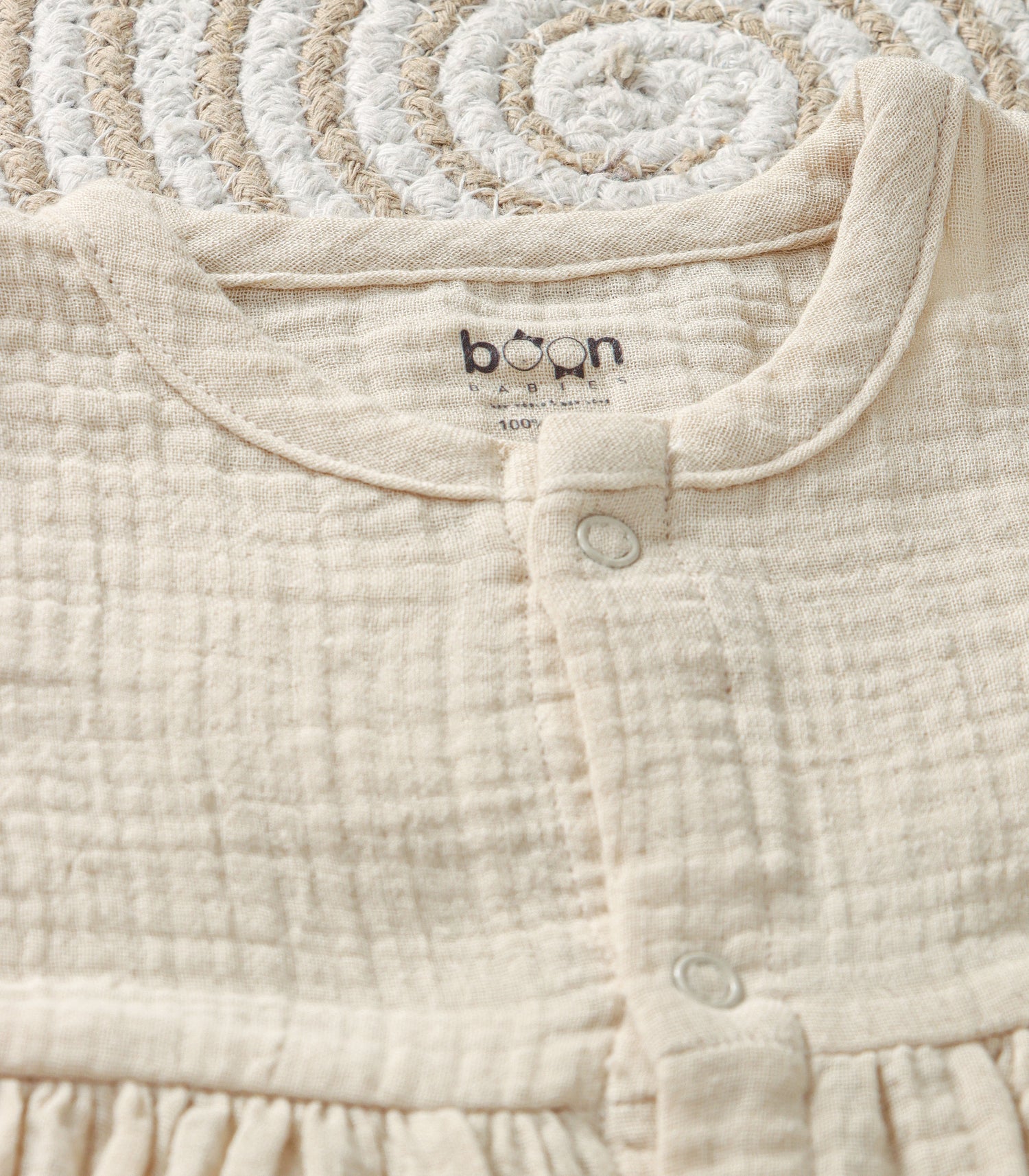 Beige Cream Crinkled Muslin Sleeveless Baby Frock