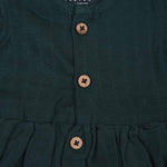 Dark Green Muslin Baby Frock with Wooden Buttons – Soft & Stylish Boon Babies