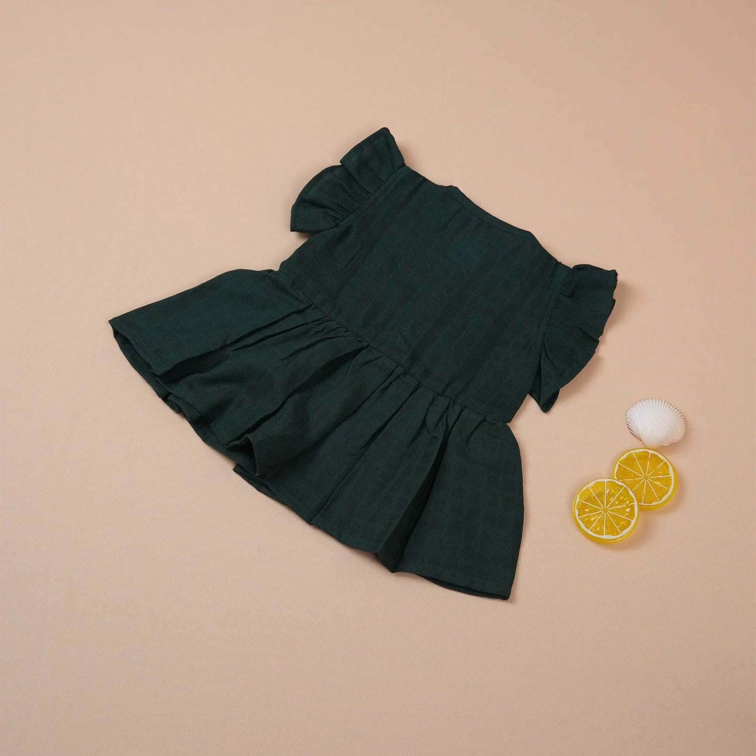 Dark Green Muslin Baby Frock with Wooden Buttons – Soft & Stylish Boon Babies