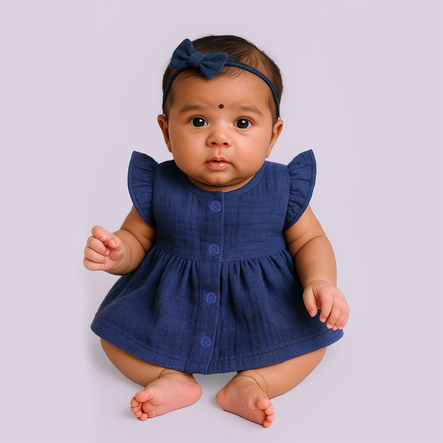 Deep Blue Crinkled Muslin Baby Frock – Soft, Stylish & Skin-Friendly