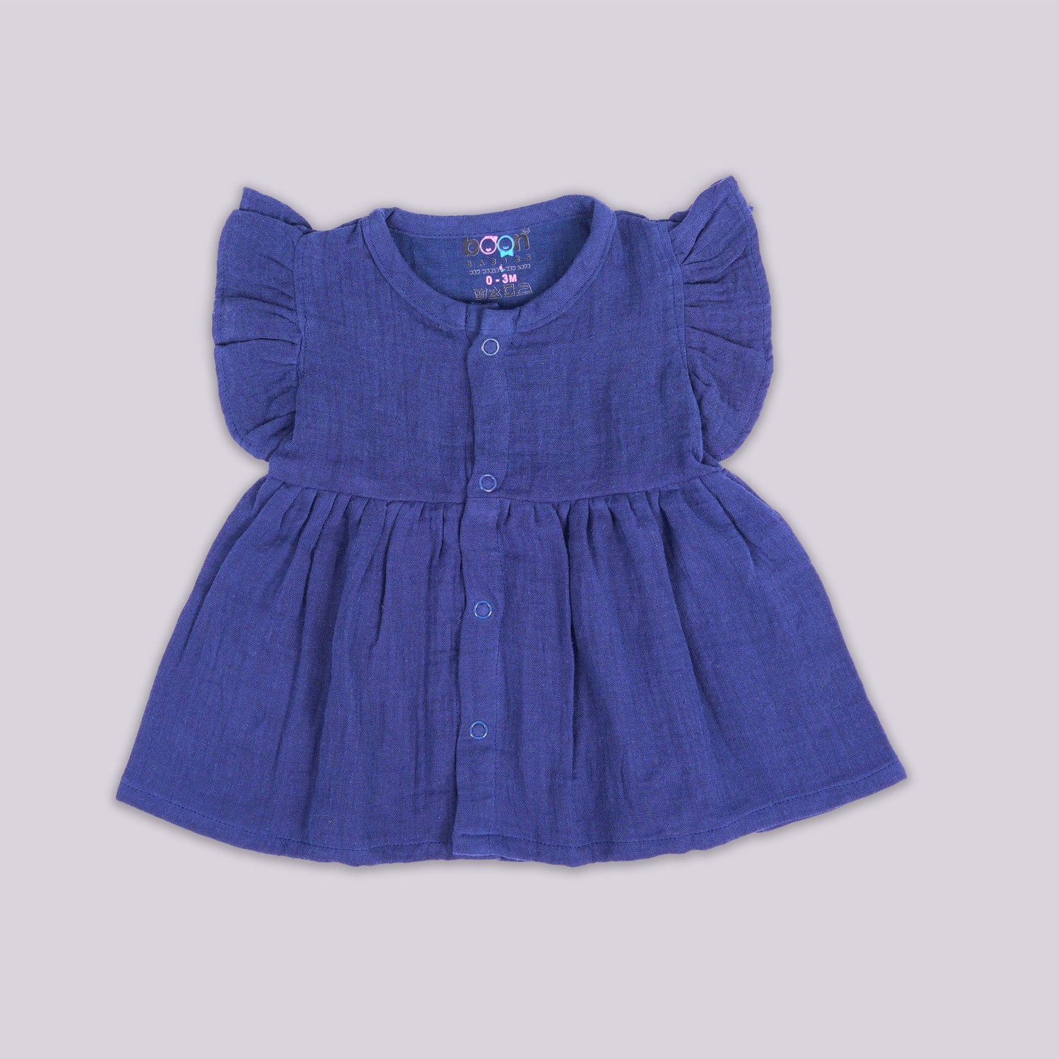 Deep Blue Crinkled Muslin Baby Frock – Soft, Stylish & Skin-Friendly