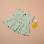 Green Muslin Frock with Wooden Buttons – Soft & Organic for Babies Boon Babies