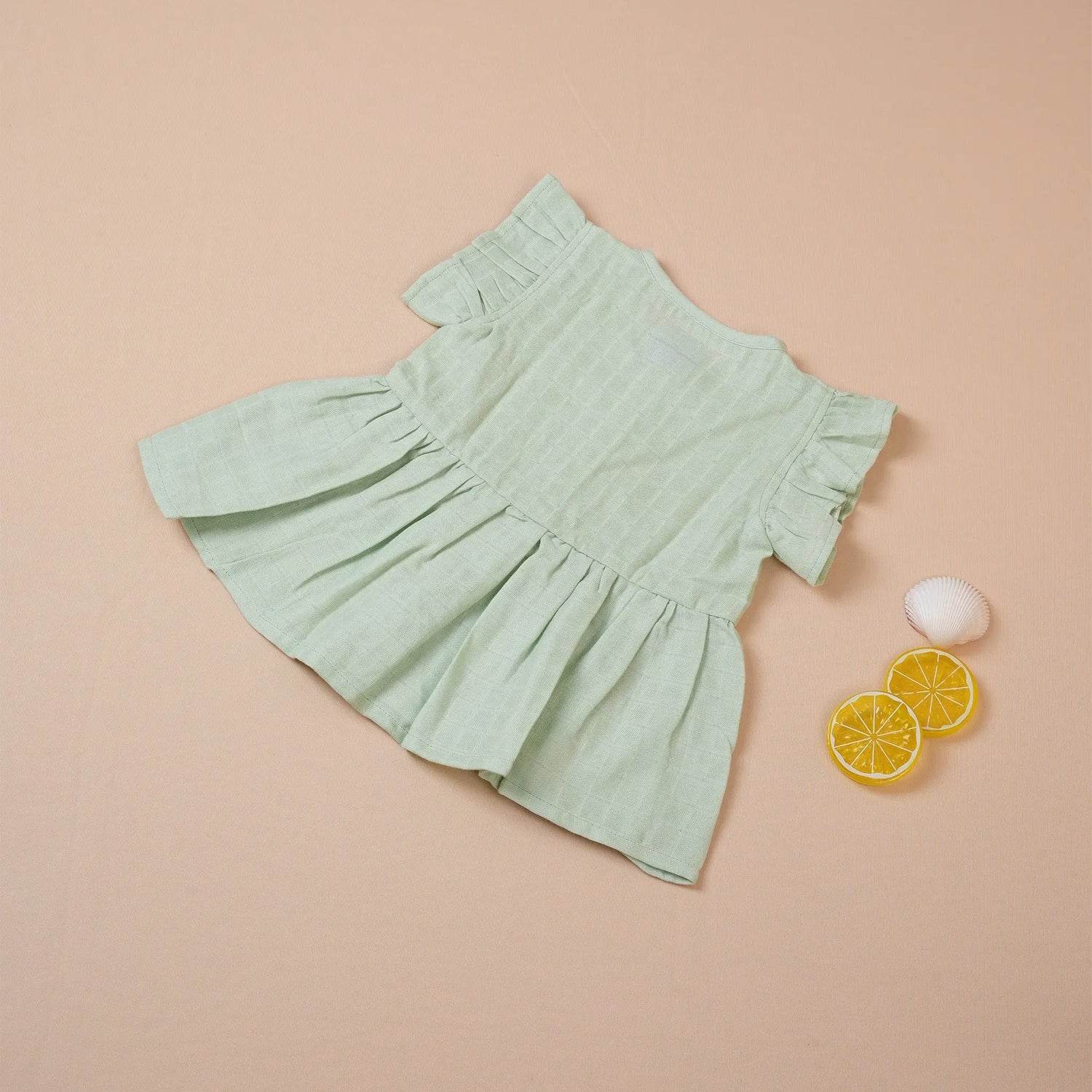 Green Muslin Frock with Wooden Buttons – Soft & Organic for Babies Boon Babies