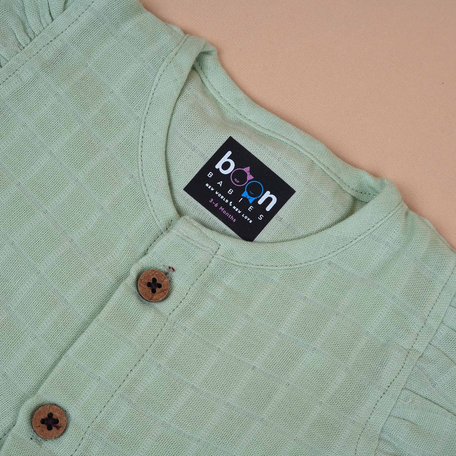 Green Muslin Frock with Wooden Buttons – Soft & Organic for Babies Boon Babies