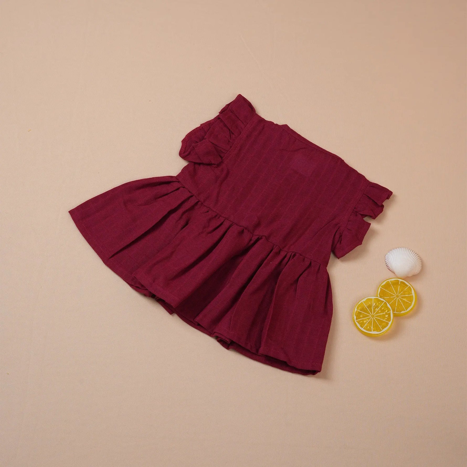 Maroon Muslin Baby Frock – Soft & Stylish with Wooden Buttons Boon Babies